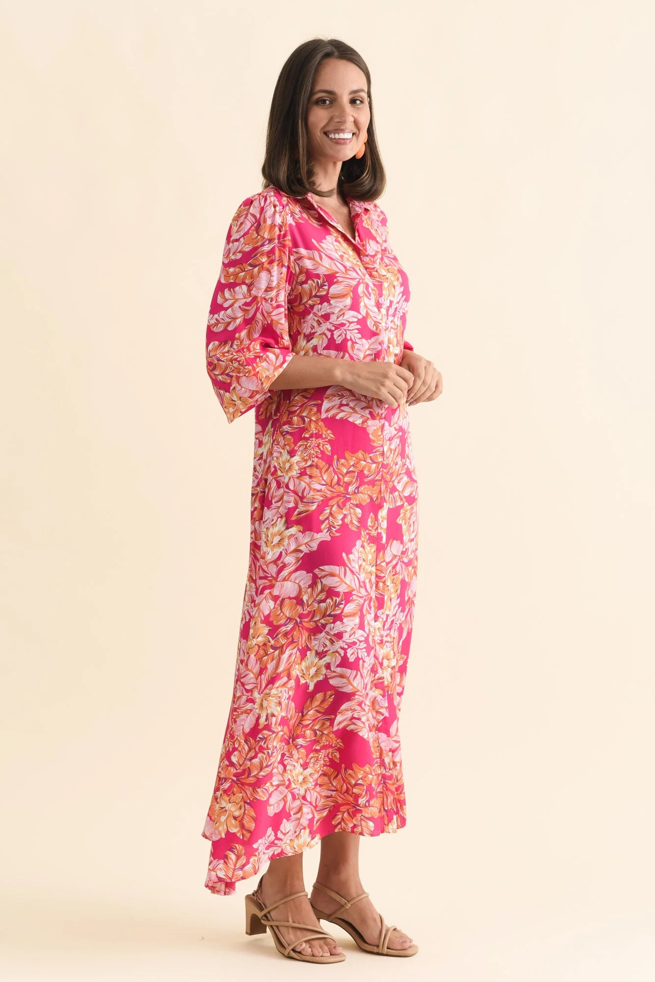 Ciera Pink Floral Shirt Dress - Image 4