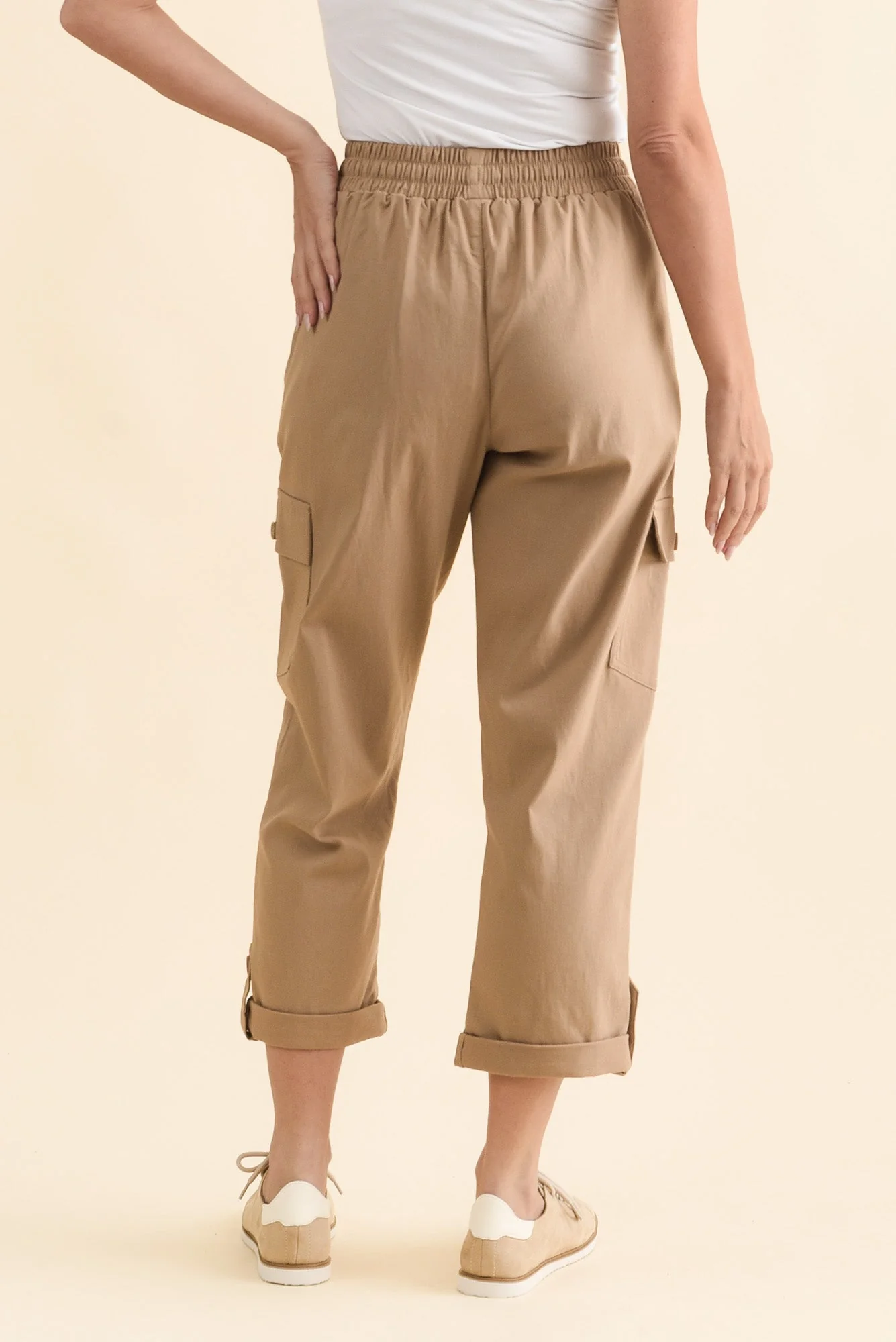 Cindy Beige Denim Cargo Pants - Image 4