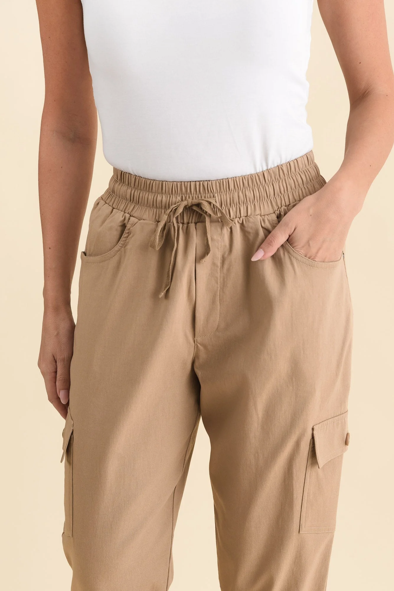 Cindy Beige Denim Cargo Pants - Image 5
