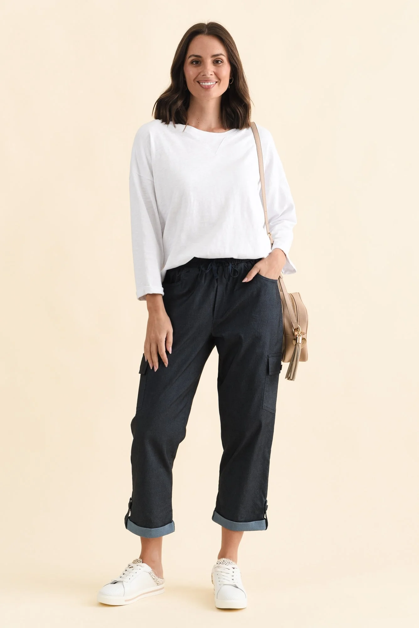 Cindy Dark Blue Denim Cargo Pants - Image 2