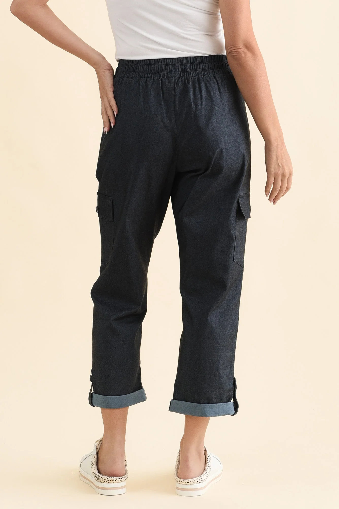 Cindy Dark Blue Denim Cargo Pants - Image 4