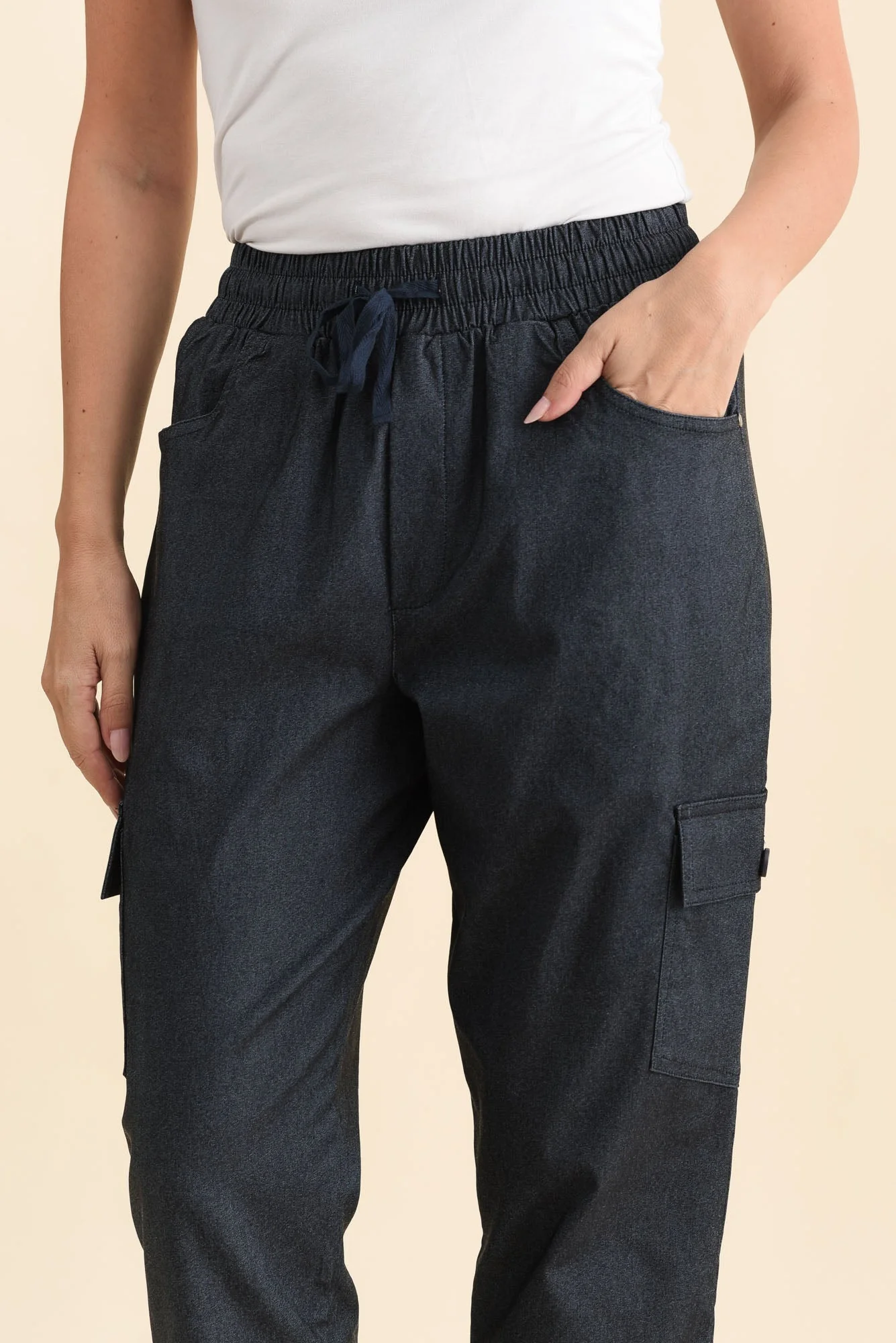 Cindy Dark Blue Denim Cargo Pants - Image 5