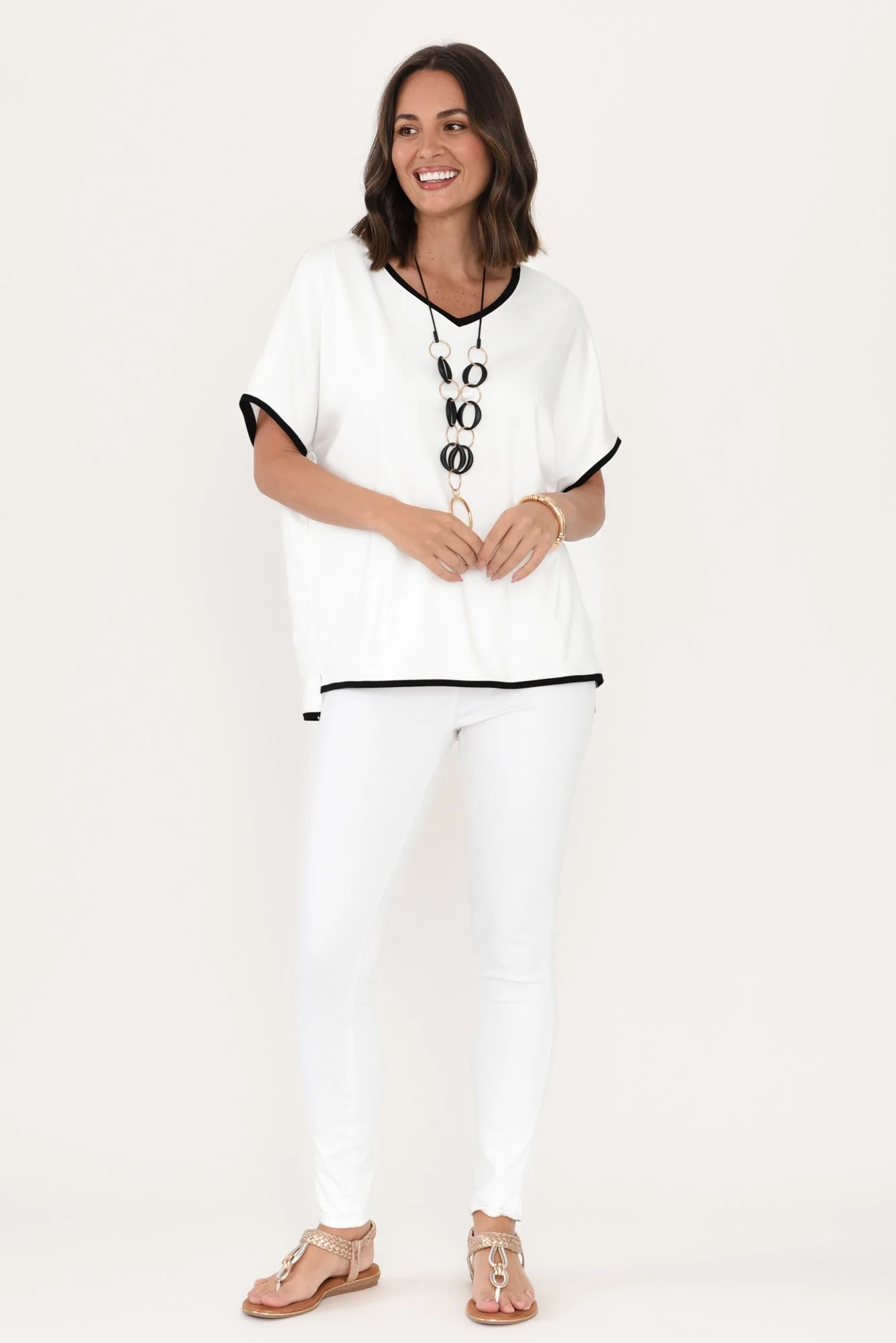Clara White Contrast Black Trim Tee - Image 6