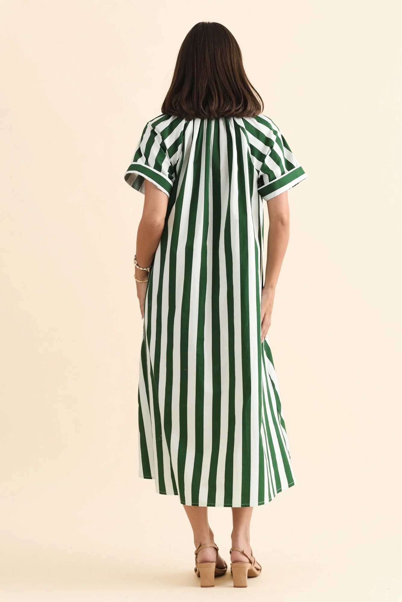 Claras Green Stripe Cotton Tie Dress - Image 4