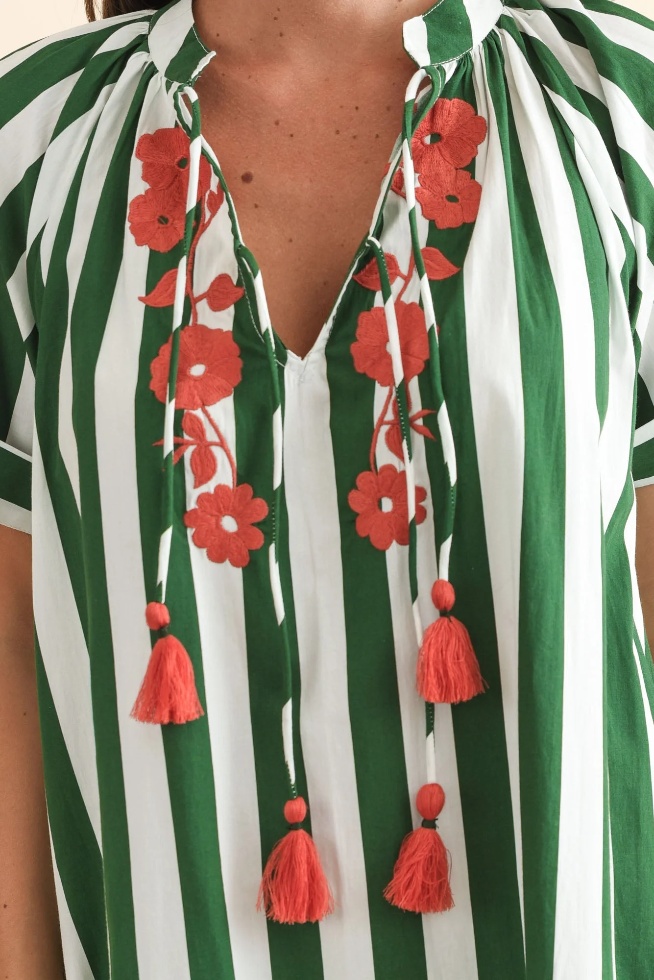 Claras Green Stripe Cotton Tie Dress - Image 5