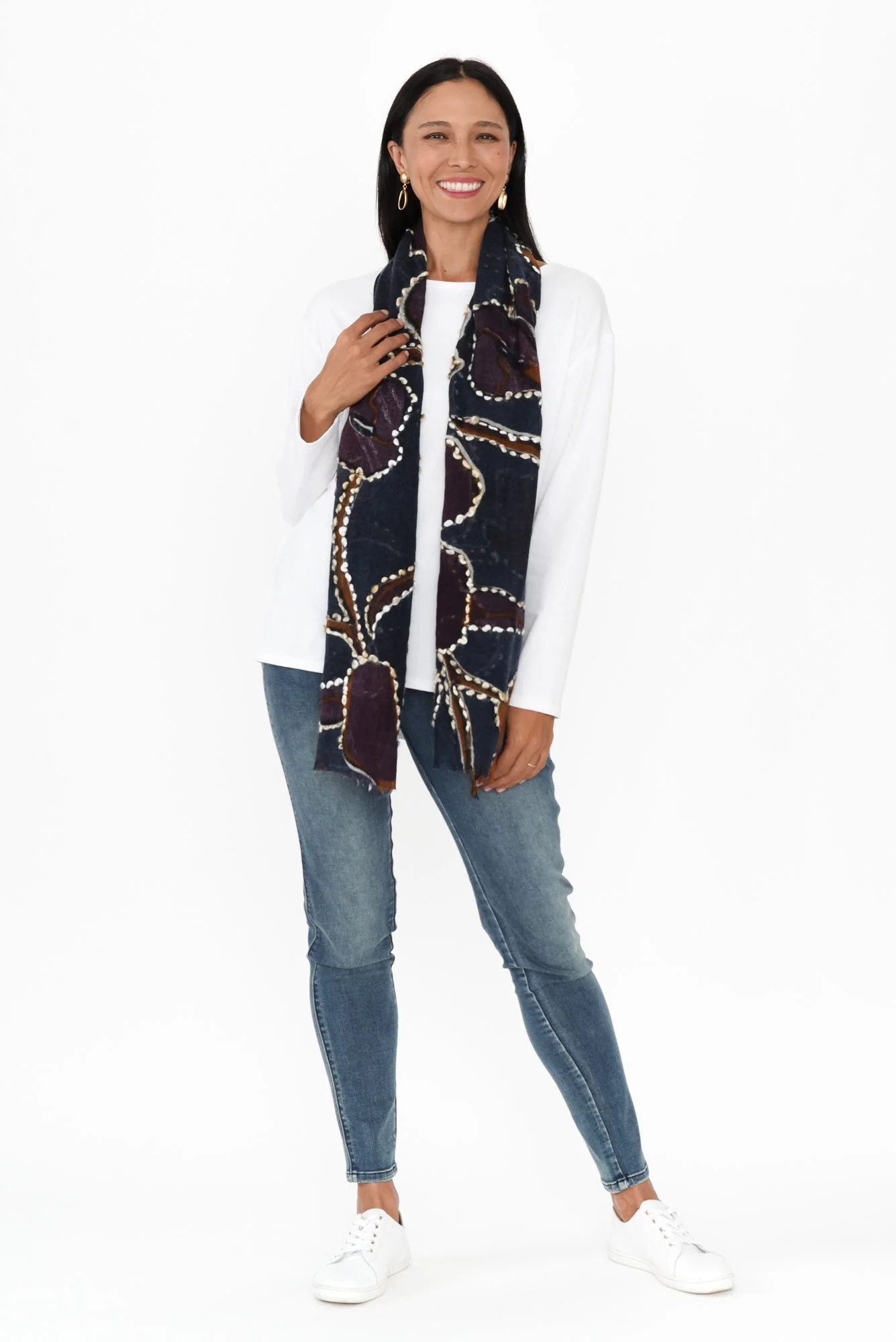 Clarice Navy Abstract Wool Scarf - Image 2