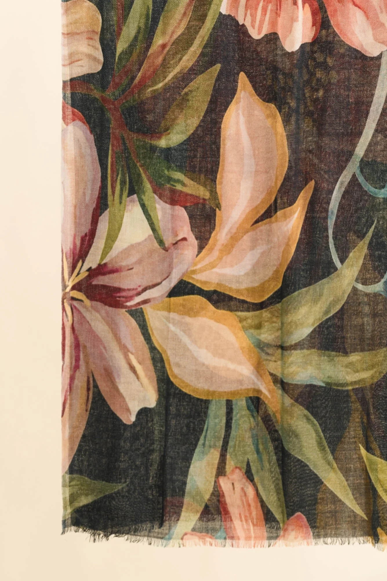 Clarine Navy Flower Merino Wool Scarf - Image 3