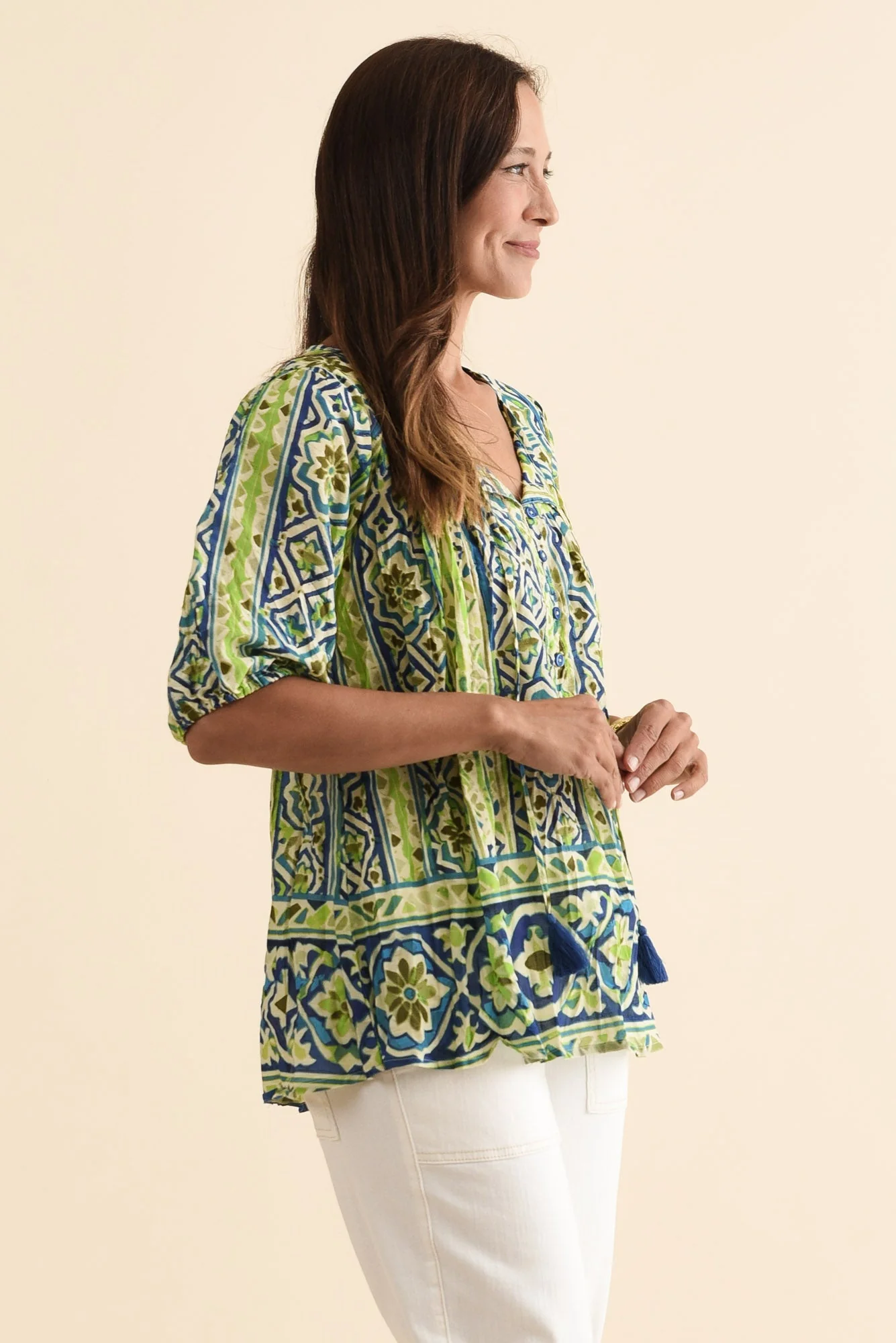 Claris Blue Abstract Crinkle Cotton Top - Image 3