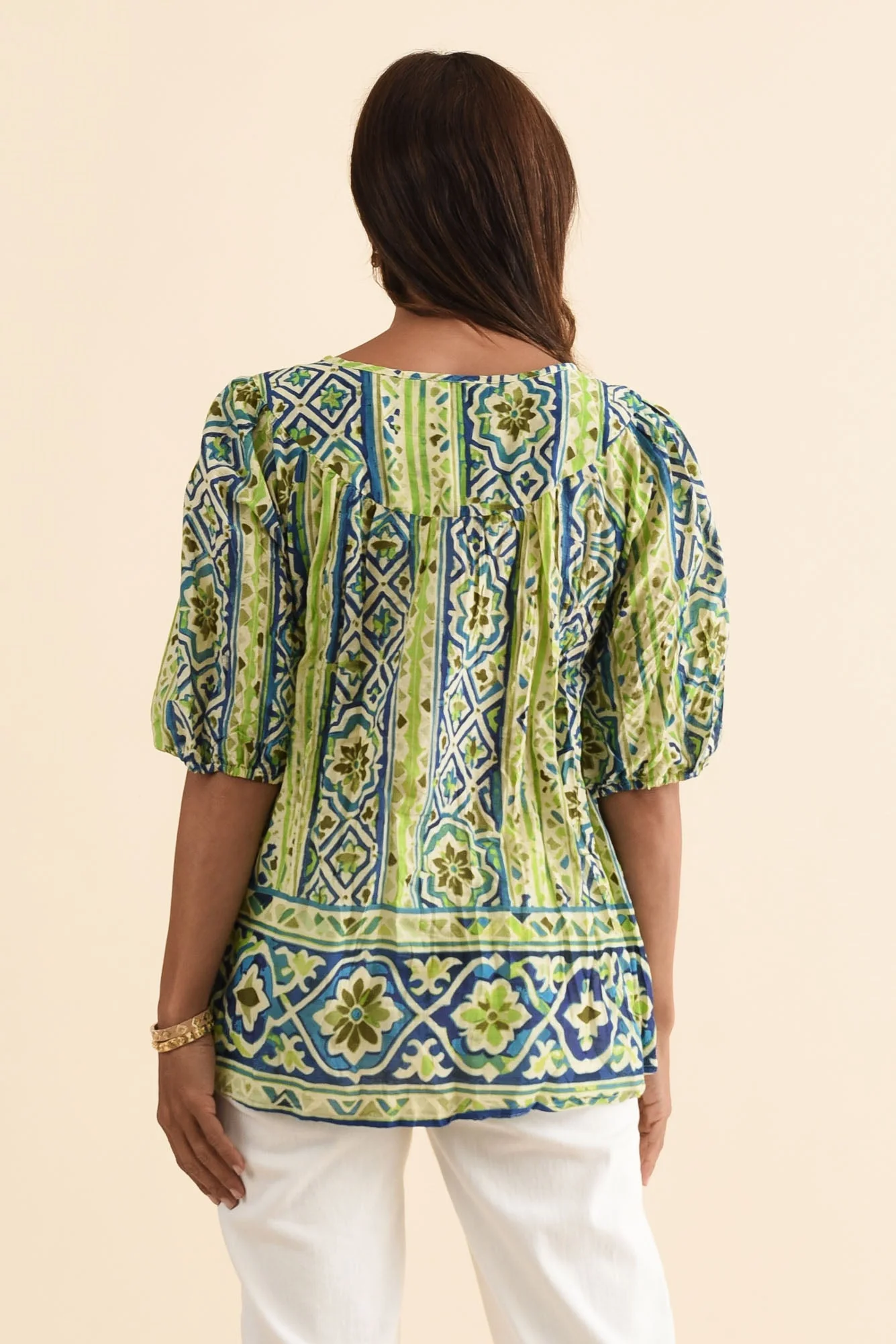 Claris Blue Abstract Crinkle Cotton Top - Image 4