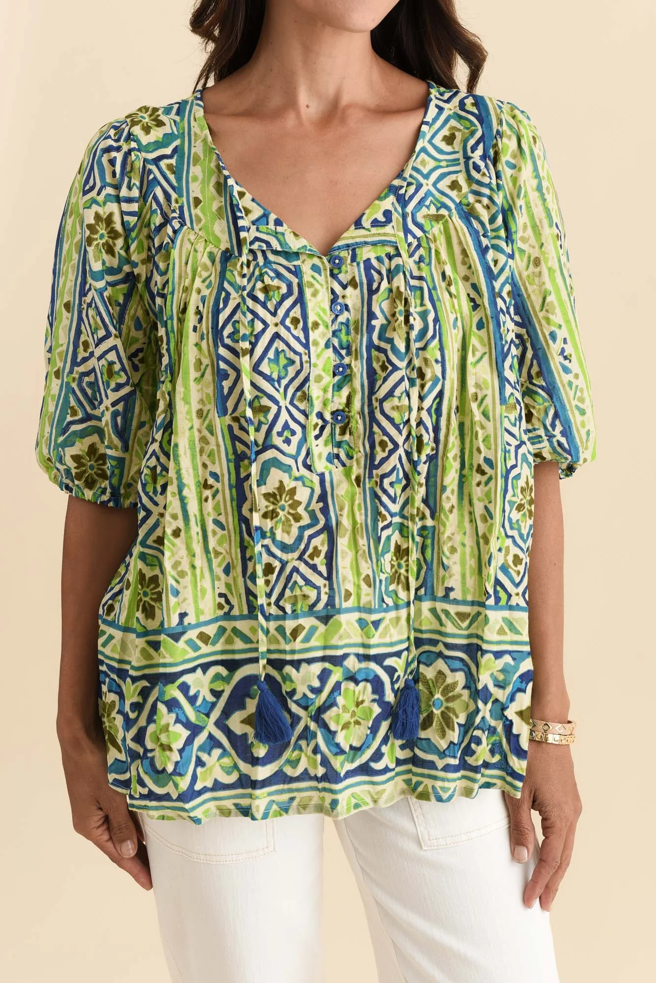 Claris Blue Abstract Crinkle Cotton Top - Image 5