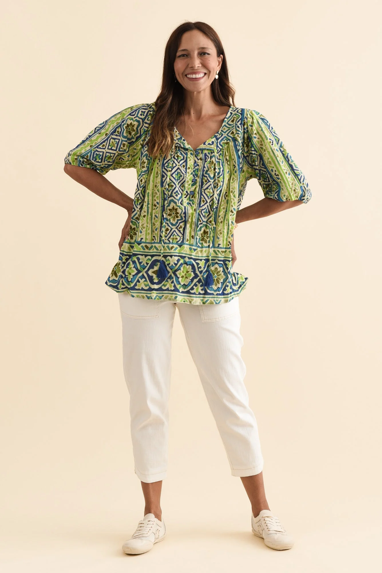 Claris Blue Abstract Crinkle Cotton Top - Image 6