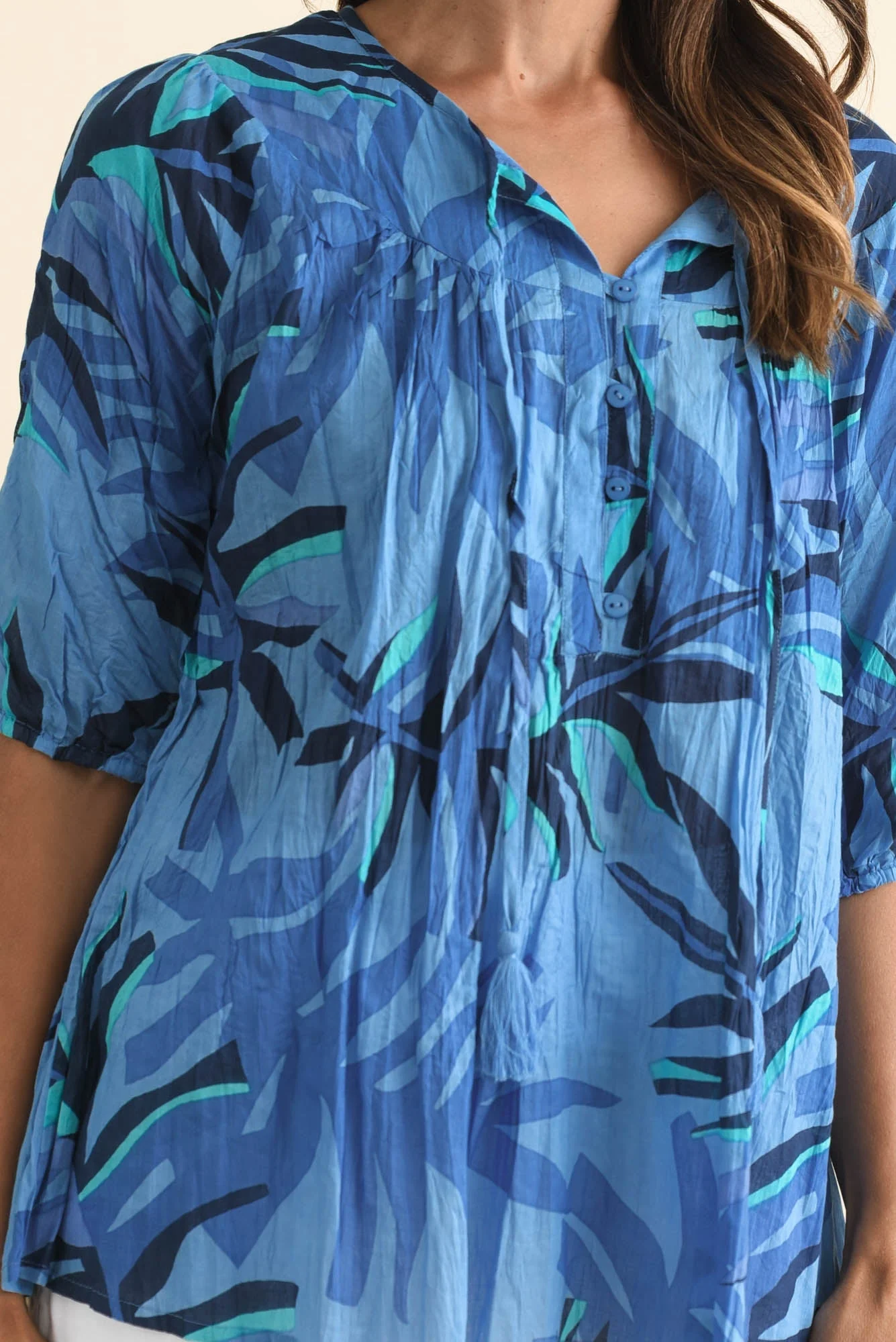 Claris Blue Leaf Crinkle Cotton Top - Image 5