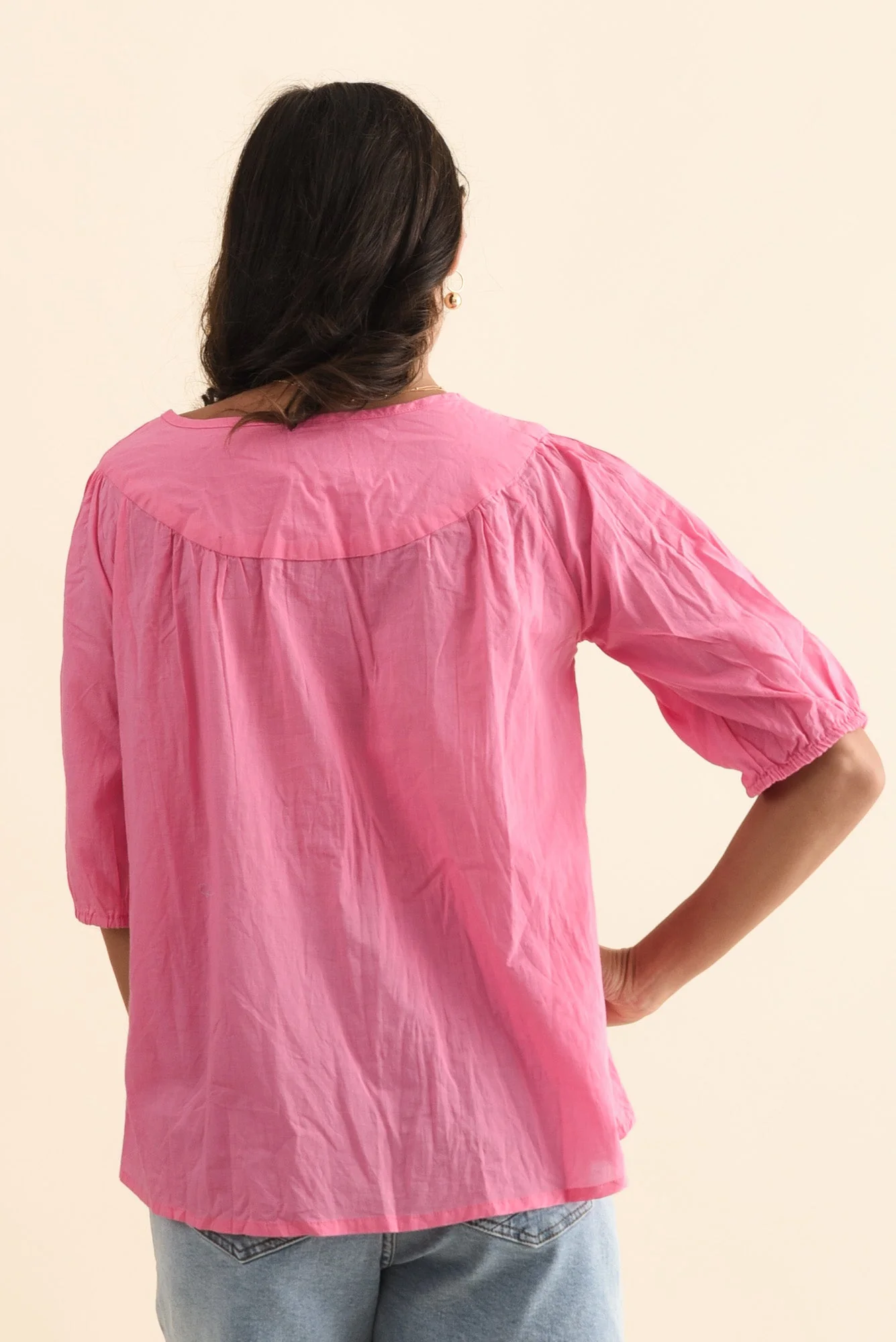 Claris Bright Pink Crinkle Cotton Top - Image 4