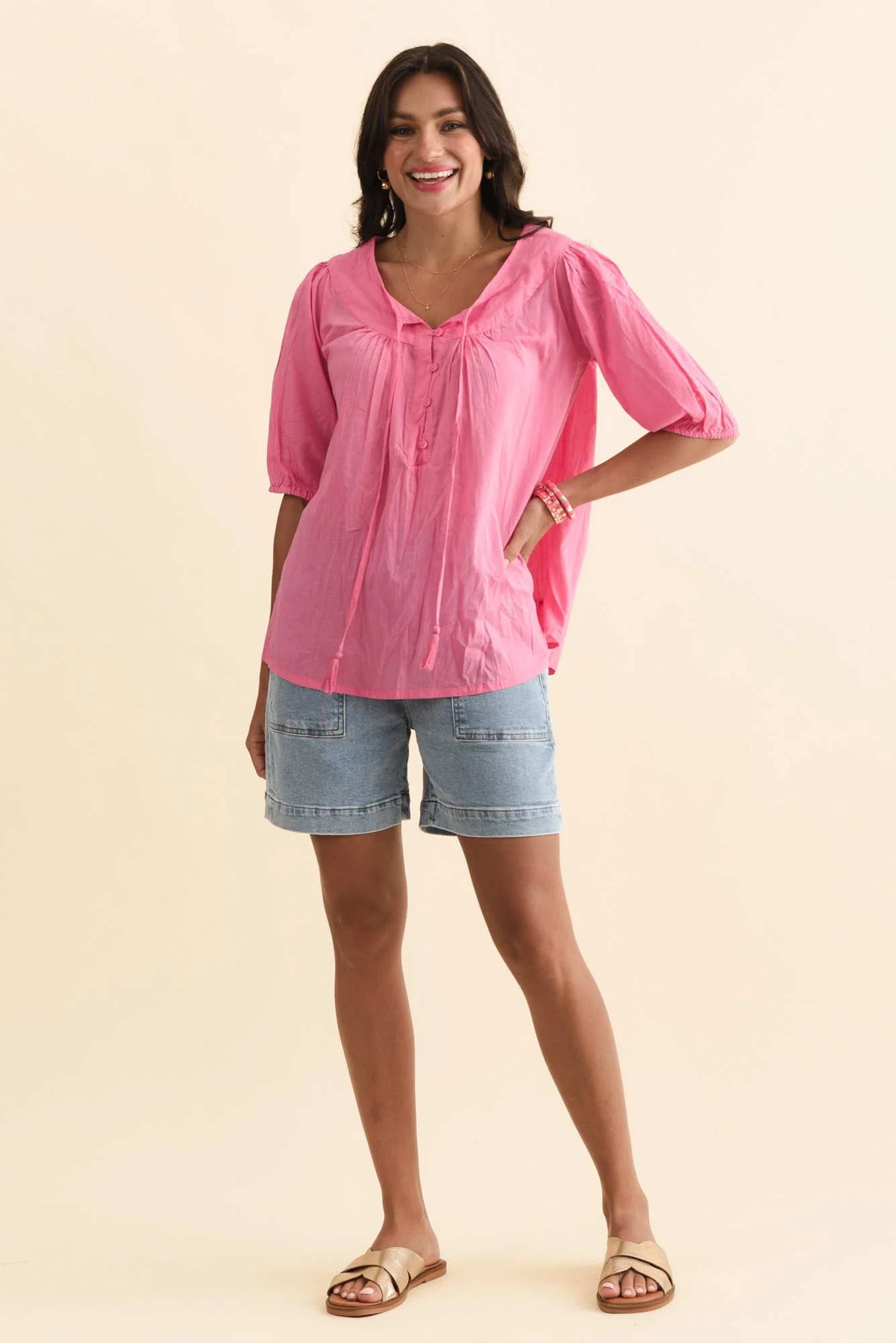 Claris Bright Pink Crinkle Cotton Top - Image 6