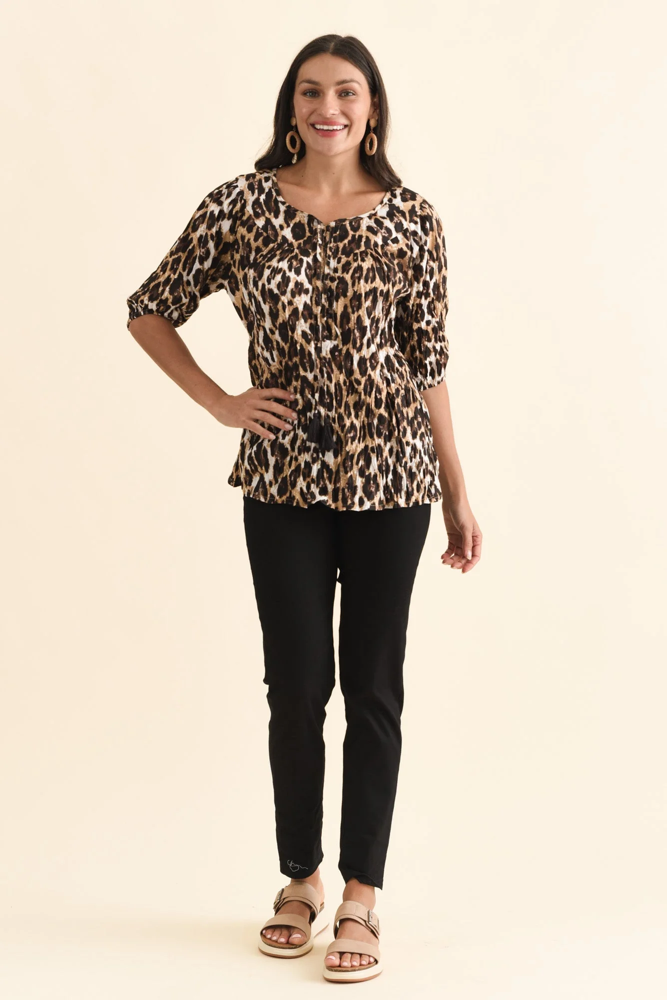 Claris Brown Leopard Crinkle Cotton Top - Image 2
