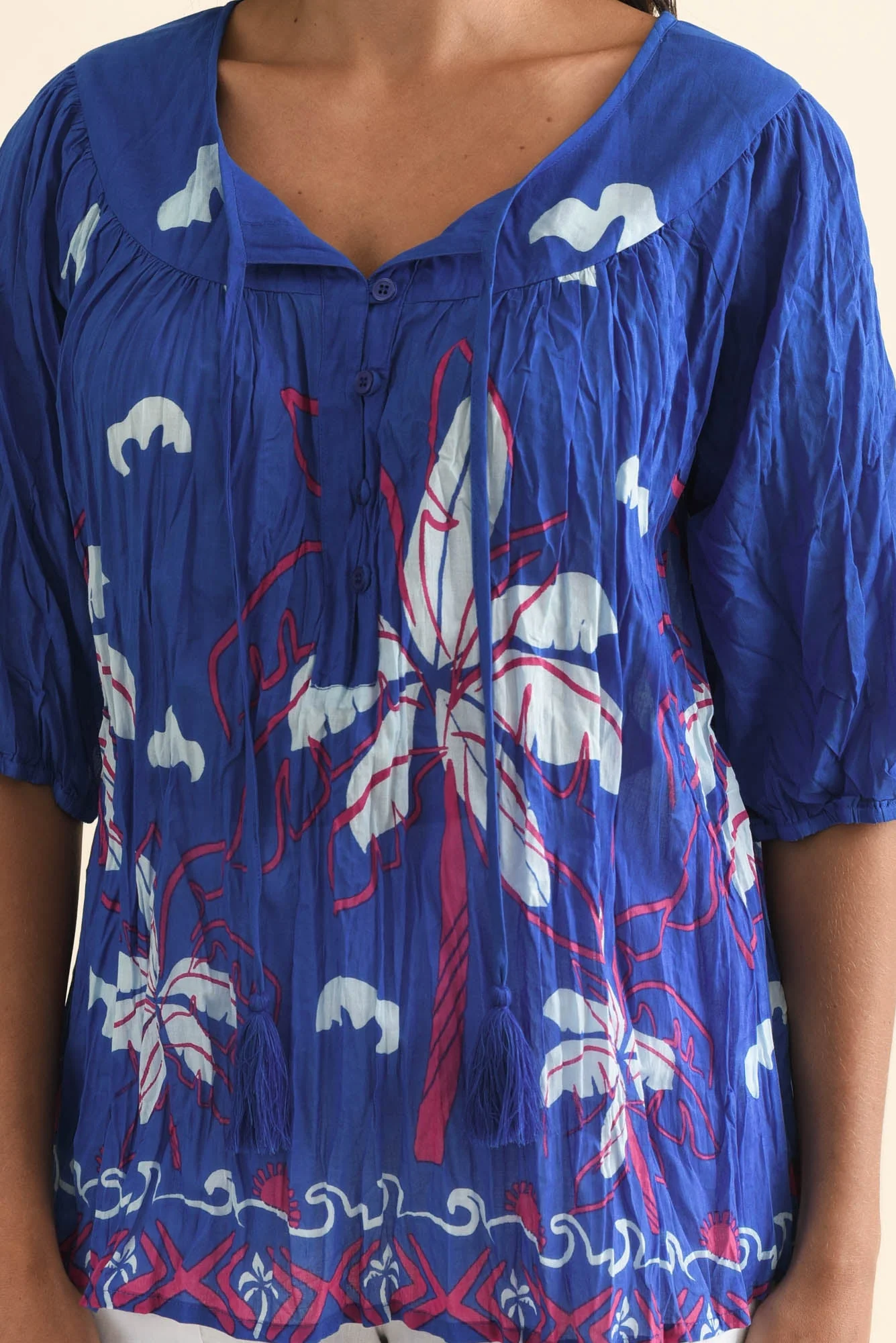 Claris Cobalt Tropical Crinkle Cotton Top - Image 5