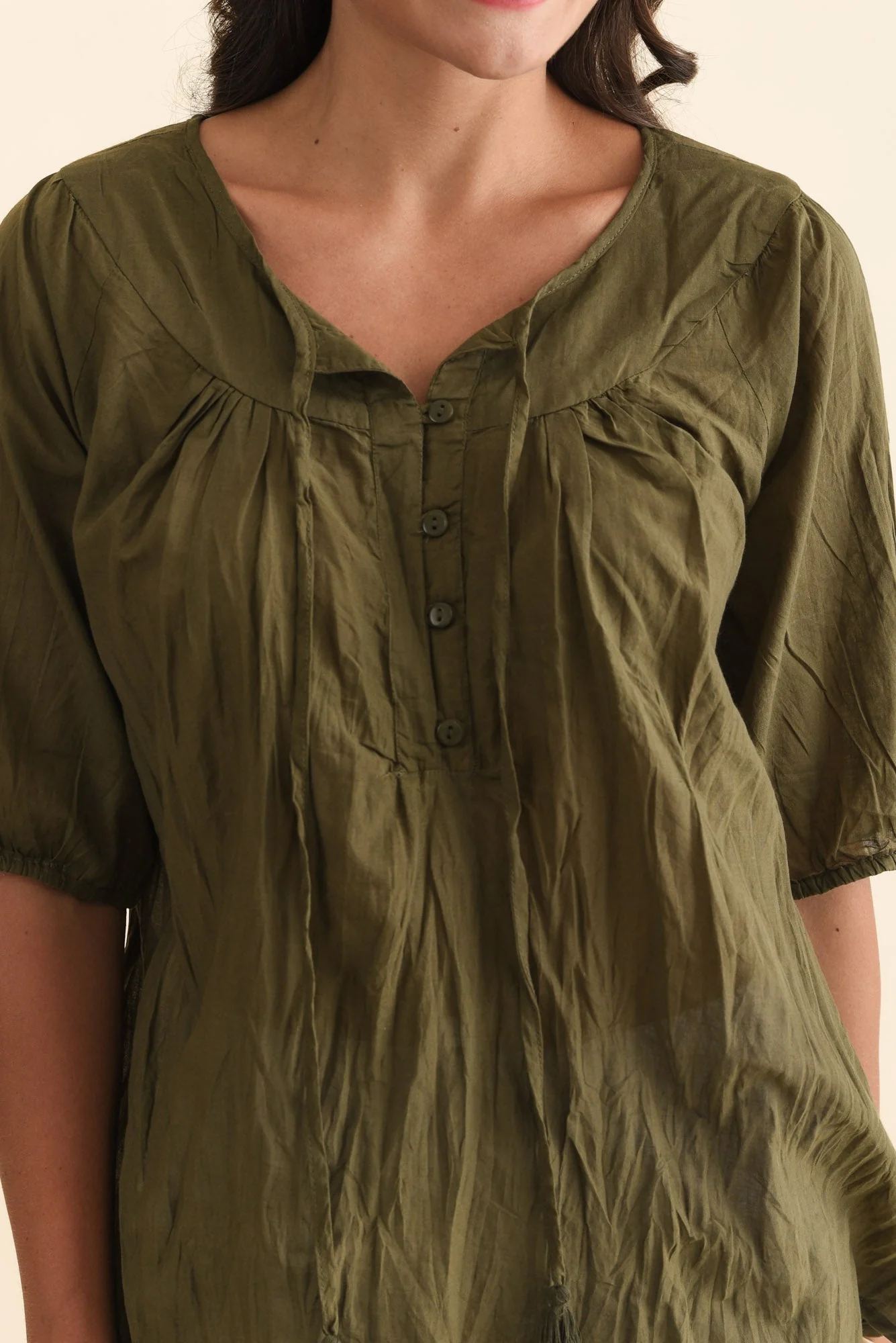 Claris Khaki Crinkle Cotton Top - Image 5
