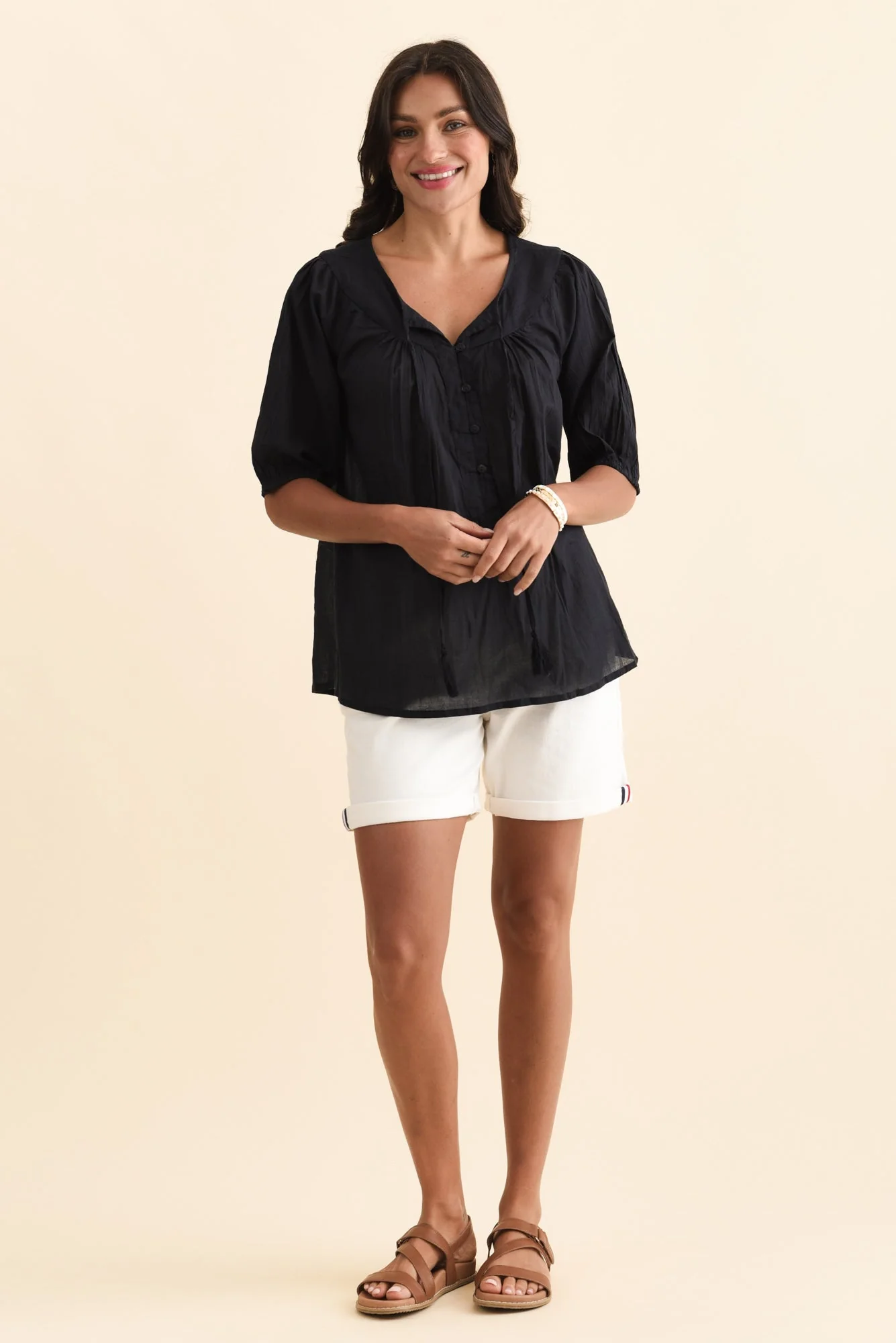 Claris Navy Crinkle Cotton Top - Image 2