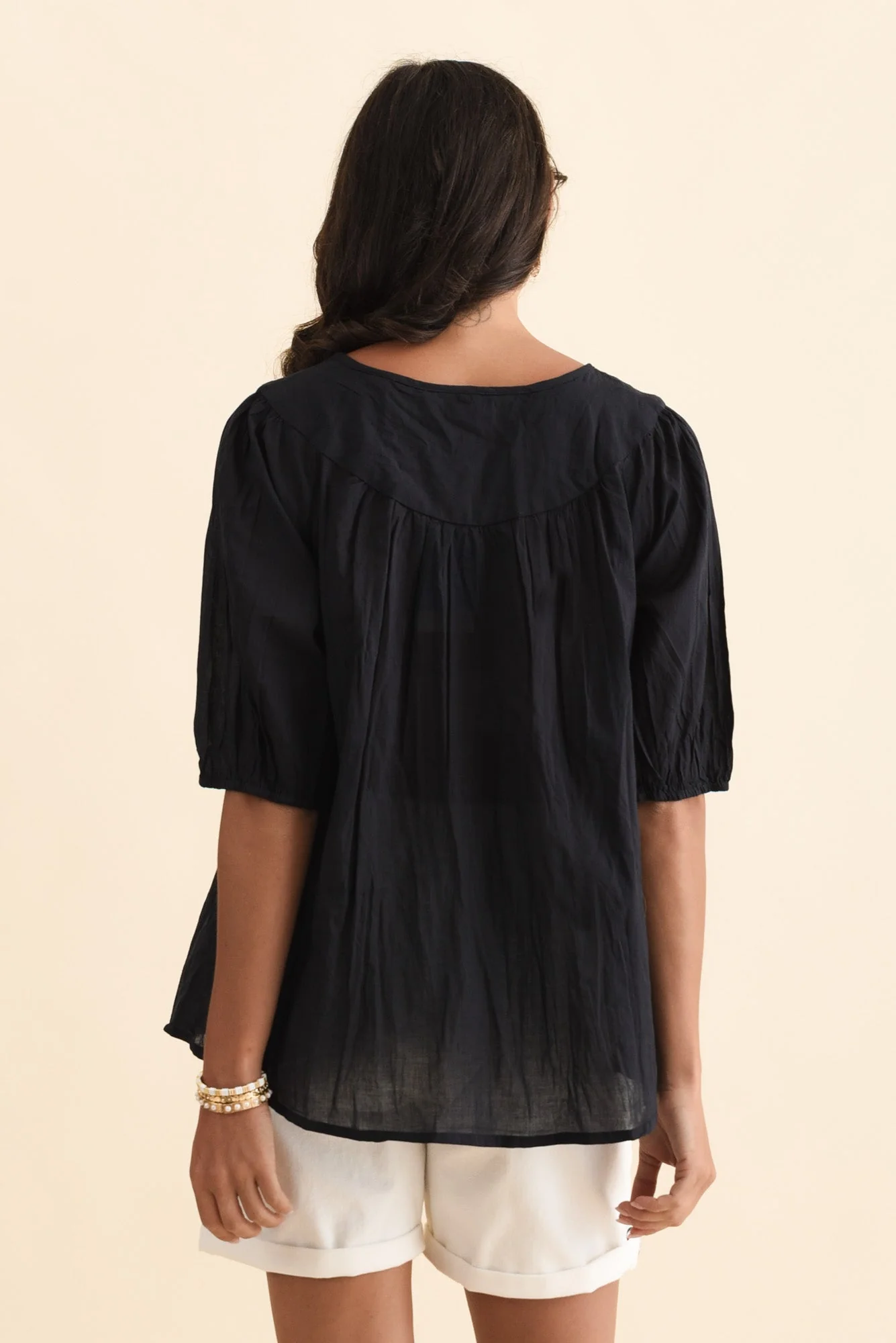 Claris Navy Crinkle Cotton Top - Image 4