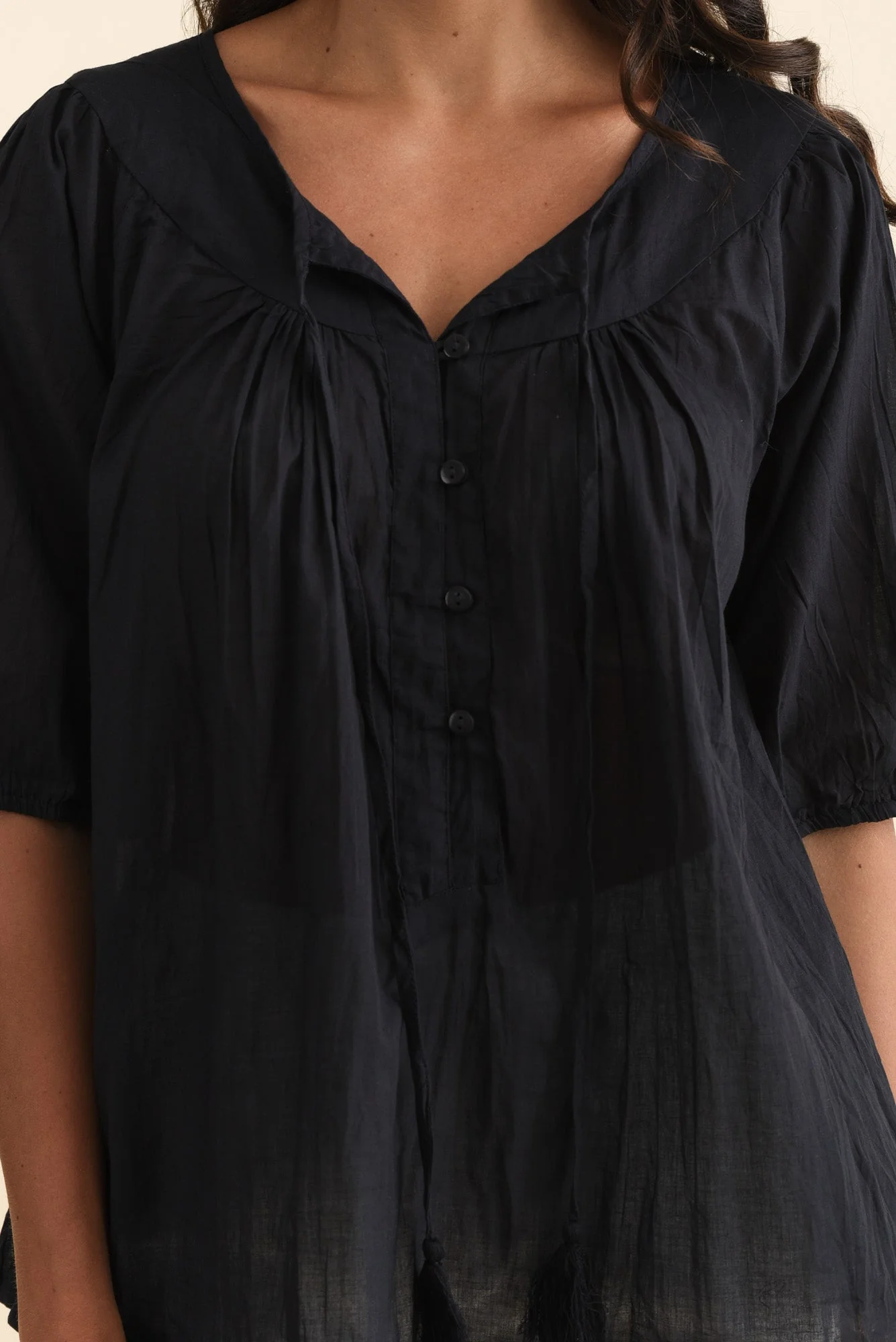 Claris Navy Crinkle Cotton Top - Image 5