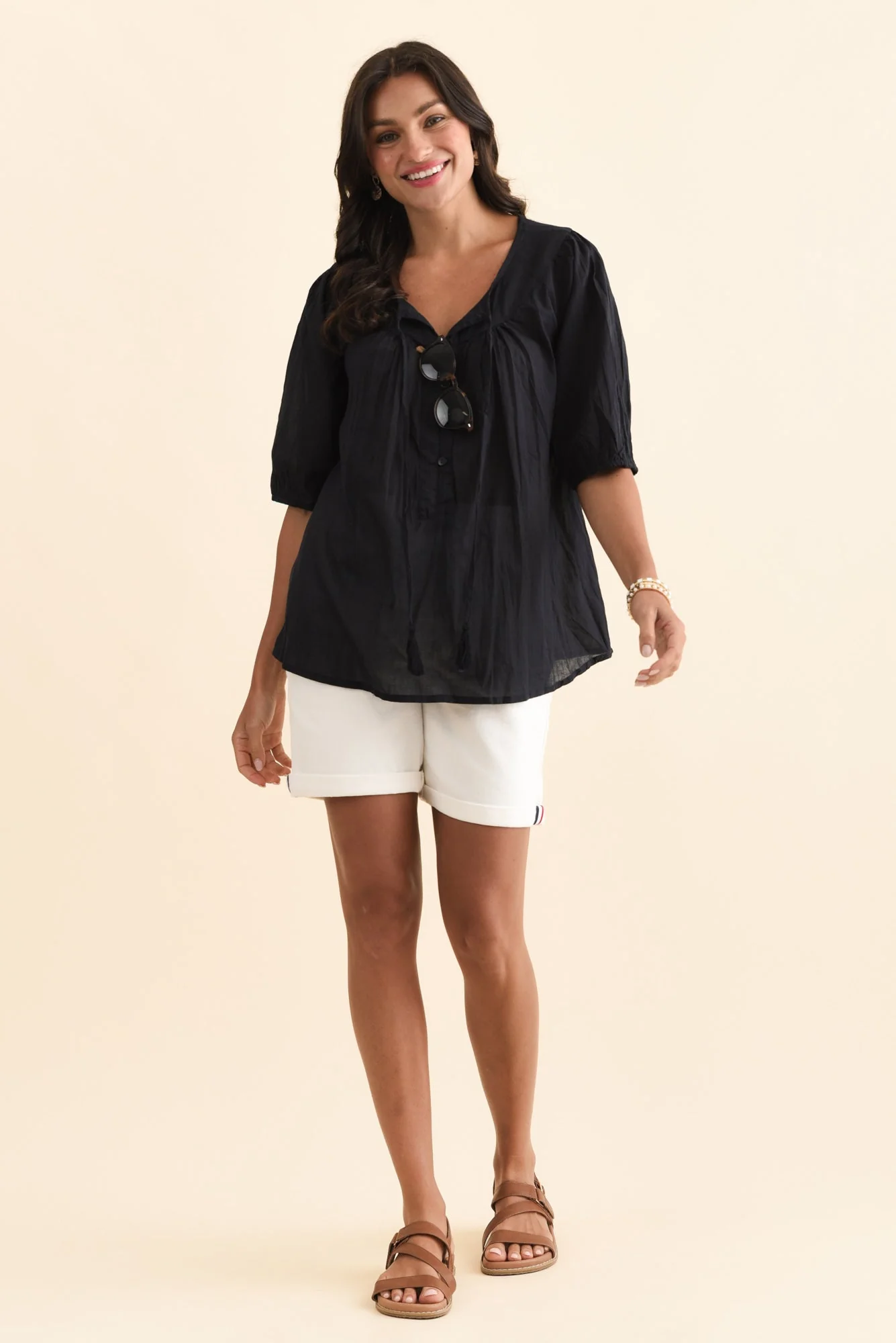 Claris Navy Crinkle Cotton Top - Image 6