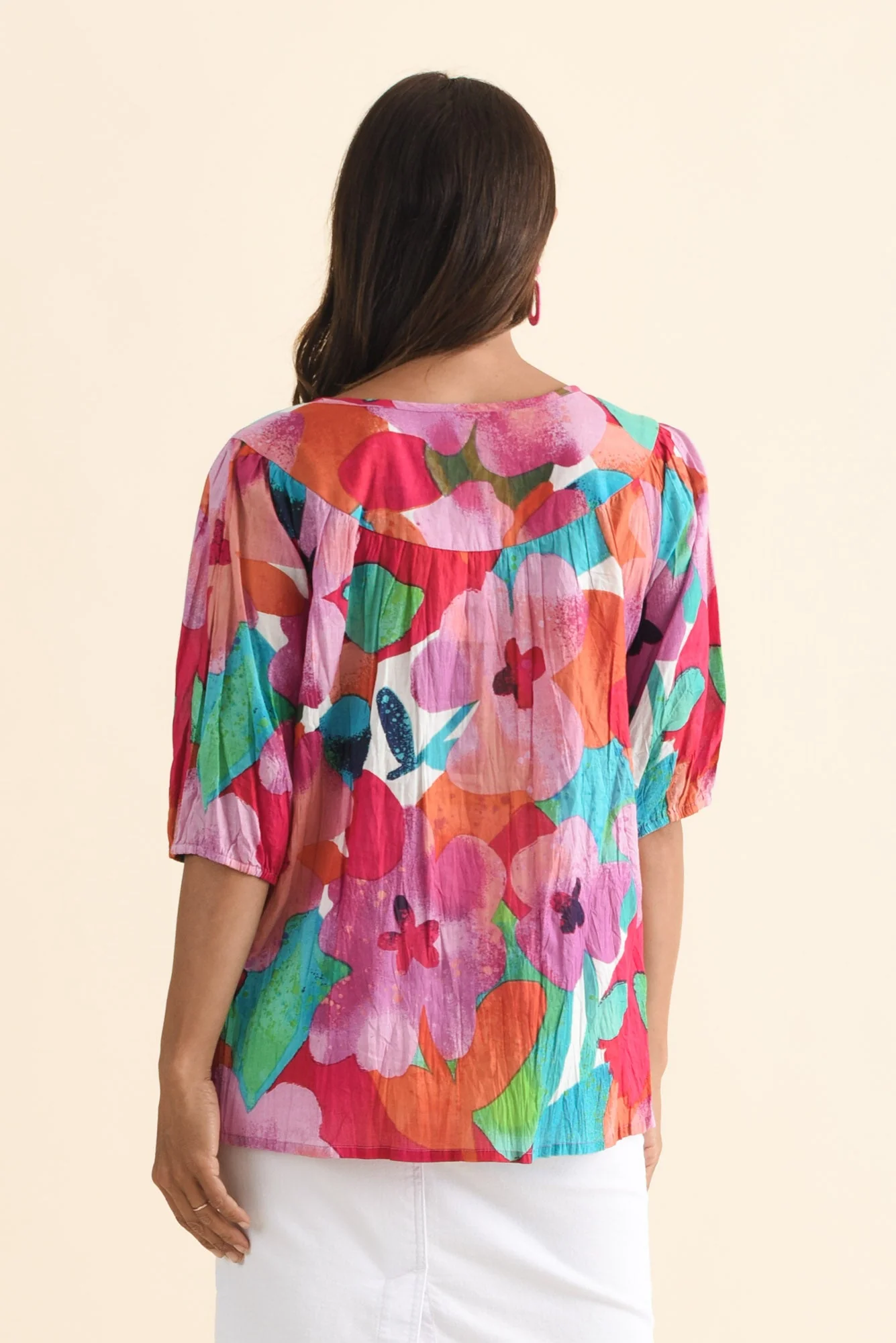 Claris Pink Floral Crinkle Cotton Top - Image 4