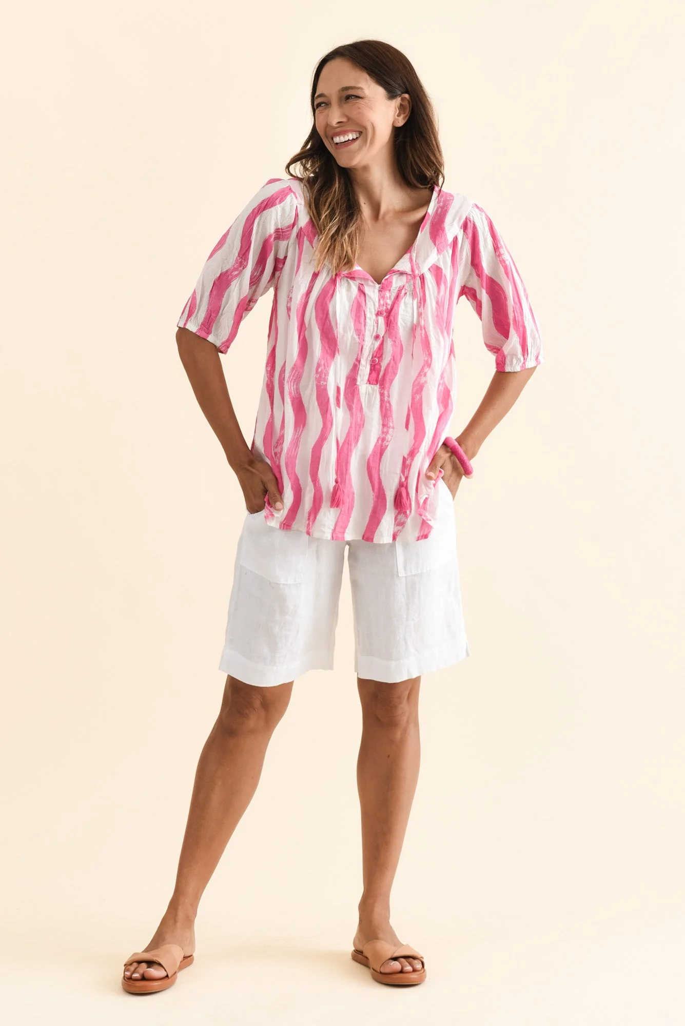 Claris Pink Stripe Crinkle Cotton Top - Image 2