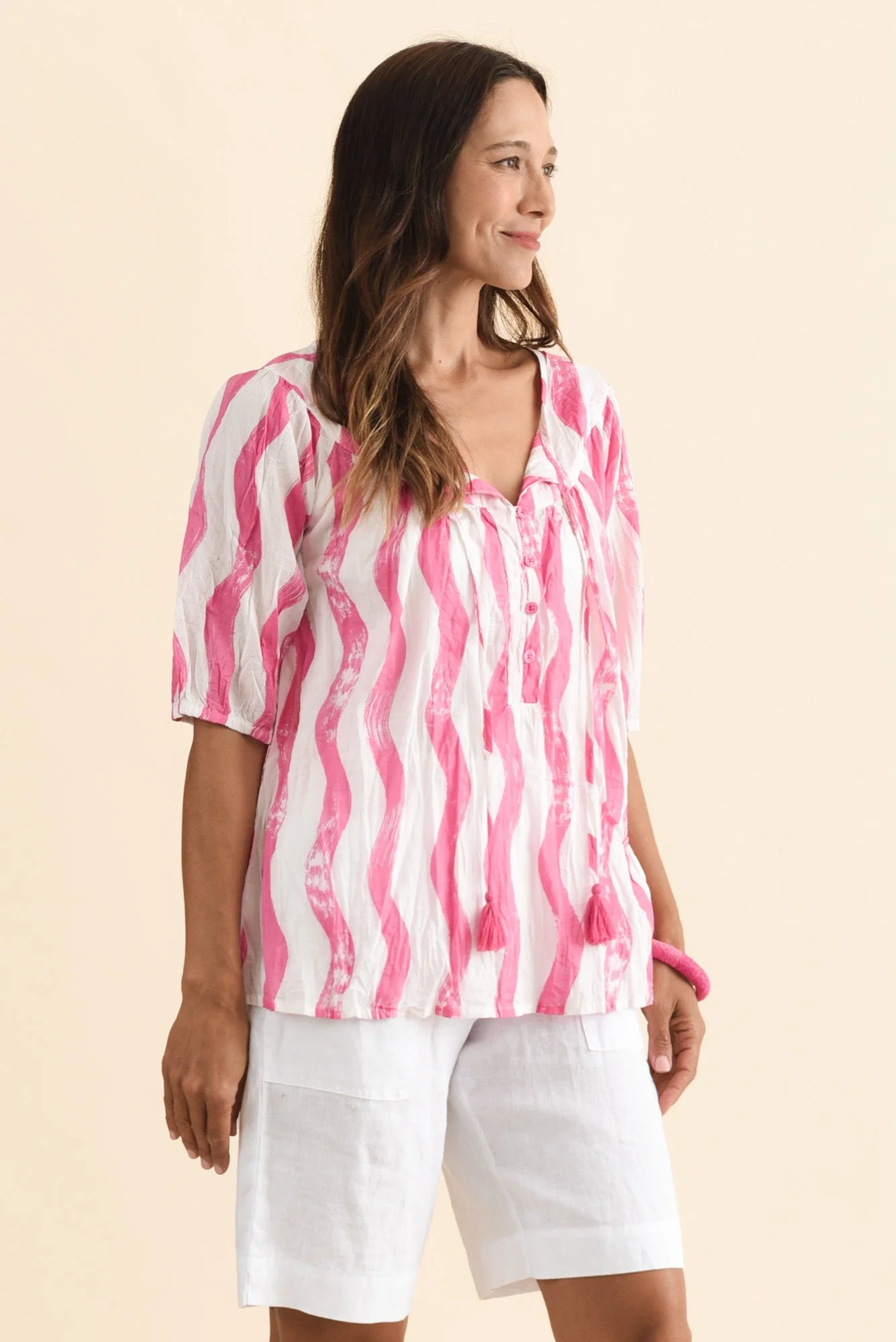 Claris Pink Stripe Crinkle Cotton Top - Image 3