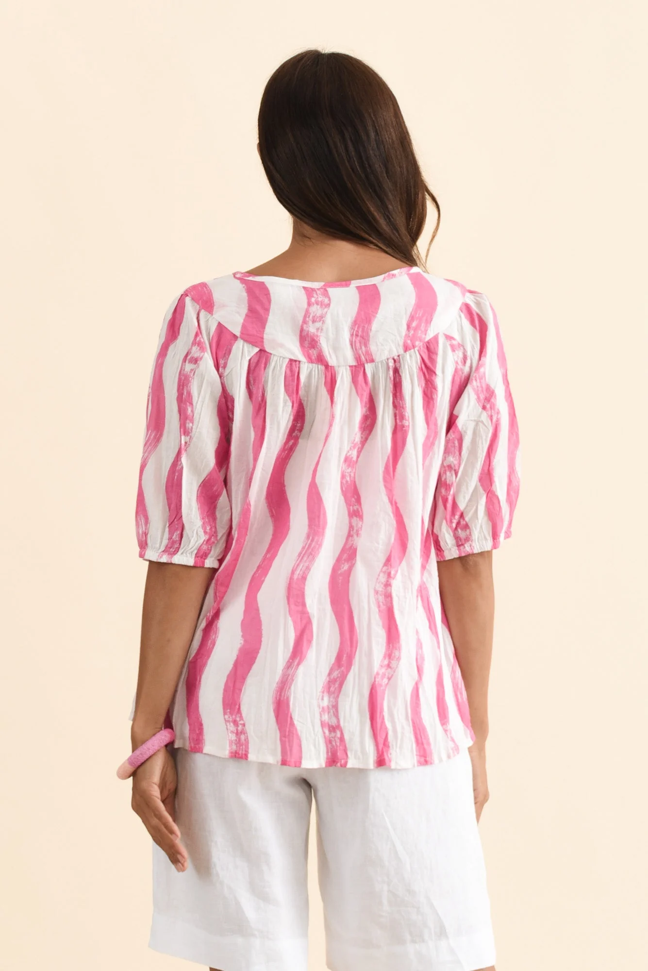 Claris Pink Stripe Crinkle Cotton Top - Image 4