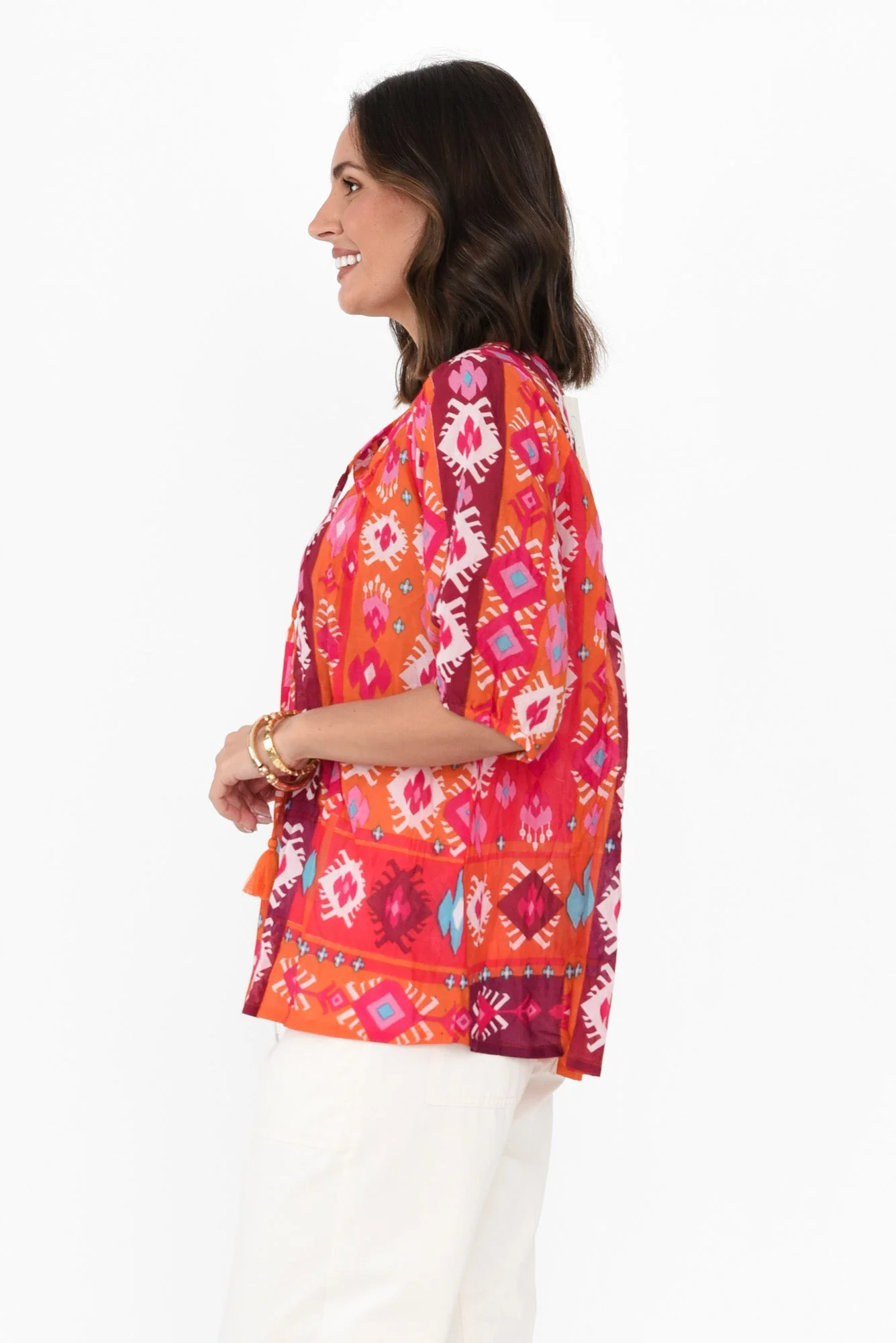 Claris Red Geo Crinkle Cotton Top - Image 3