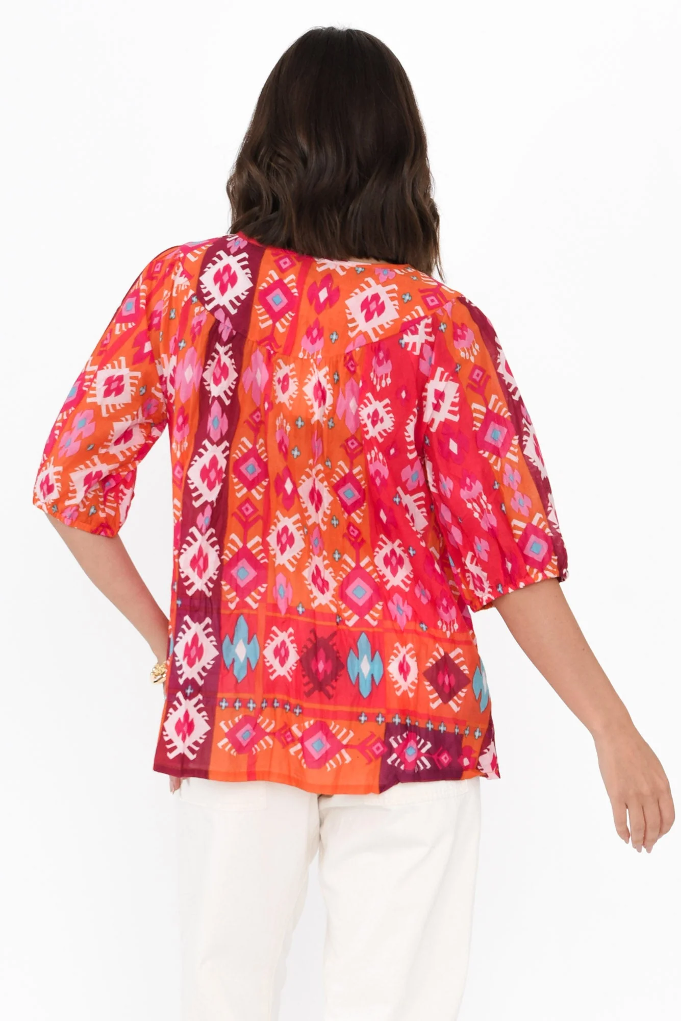 Claris Red Geo Crinkle Cotton Top - Image 4