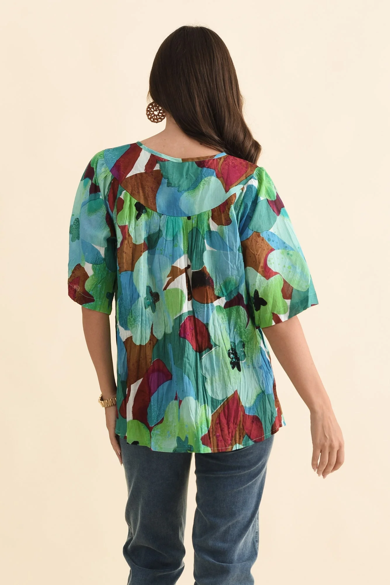 Claris Teal Flower Crinkle Cotton Top - Image 4