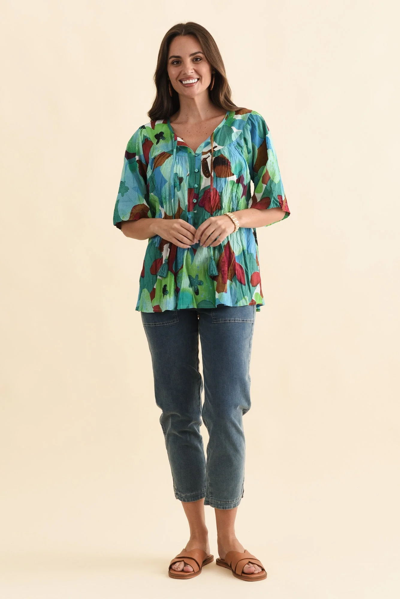 Claris Teal Flower Crinkle Cotton Top - Image 6