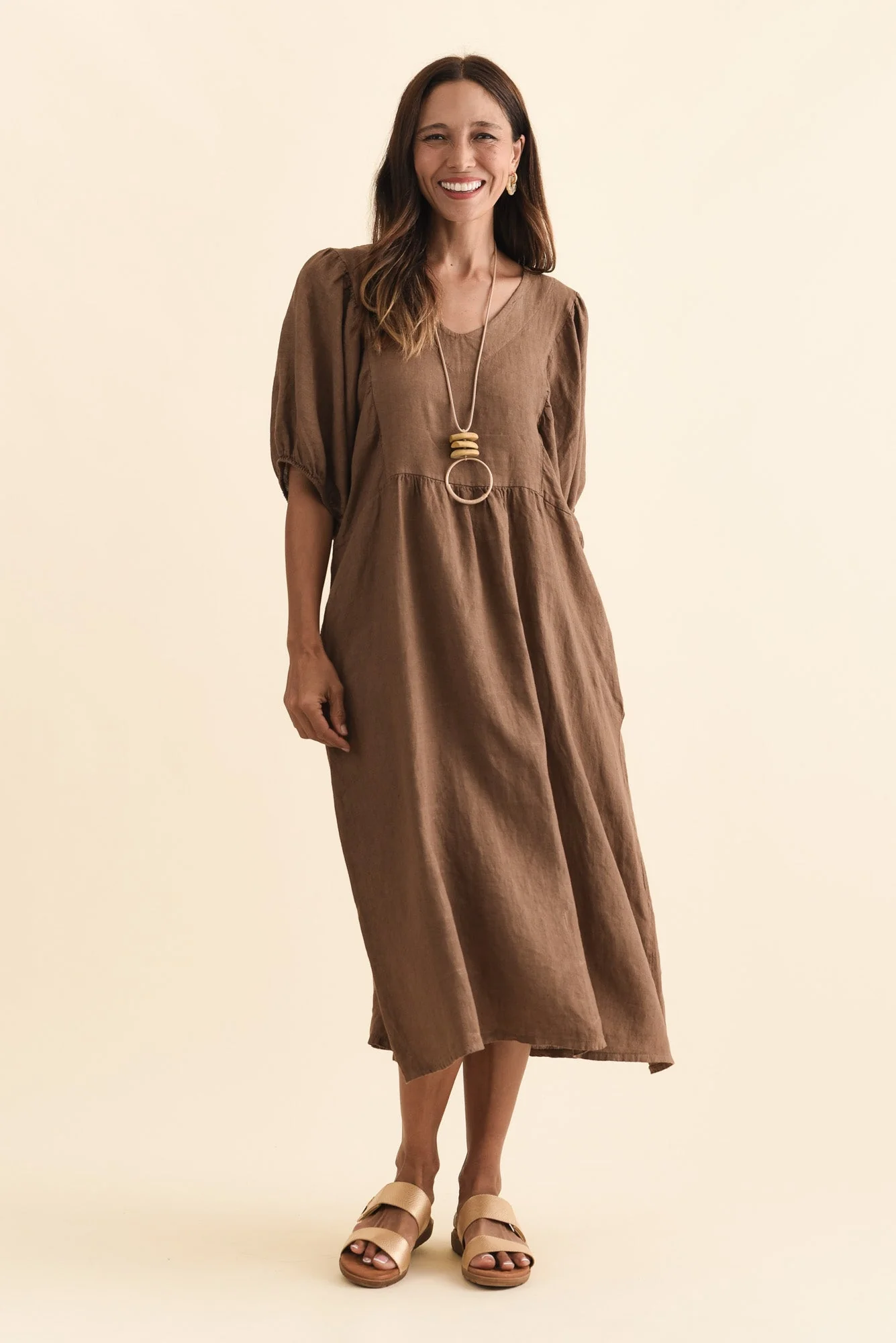 Claudine Chocolate Linen Pocket Dress - Image 6