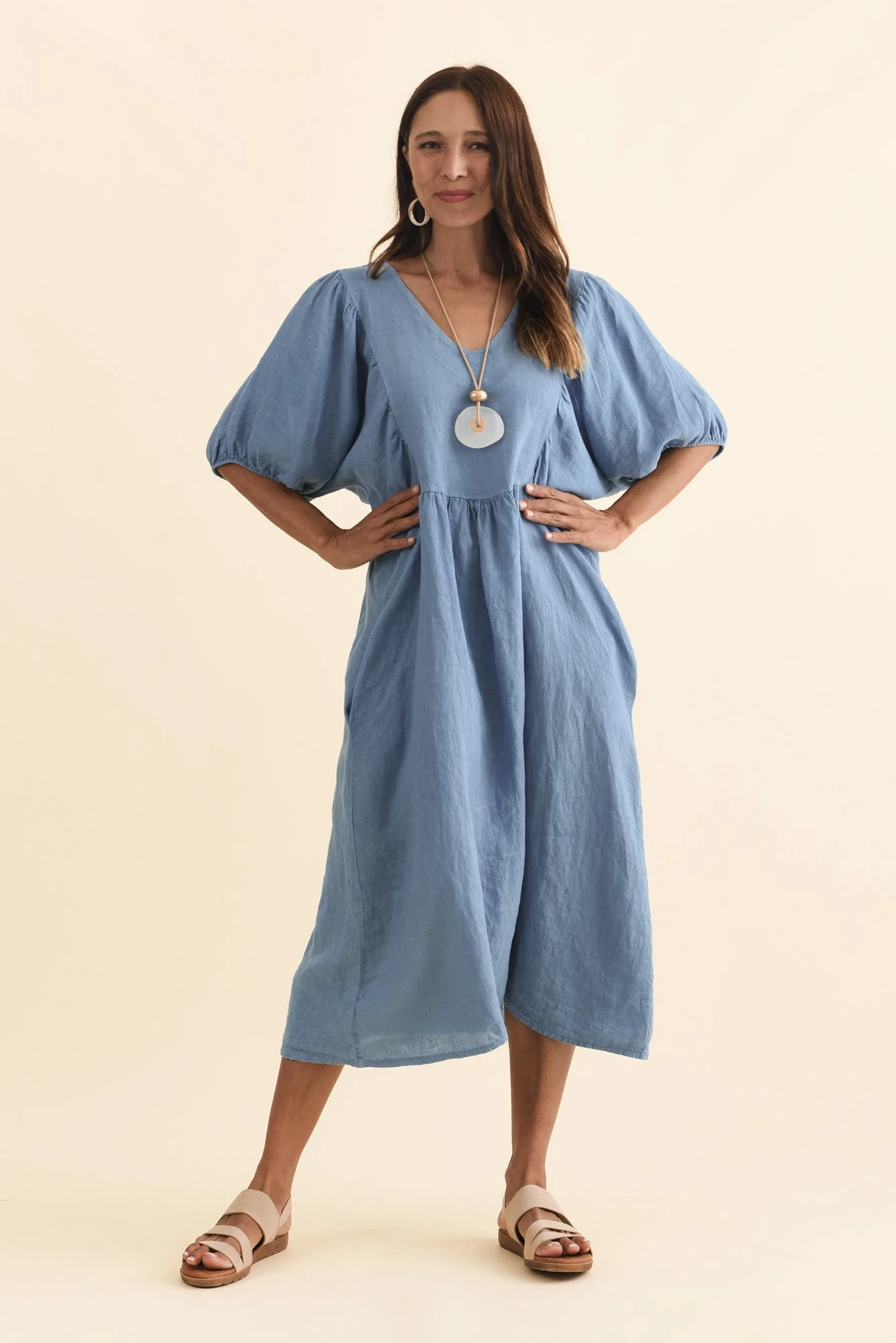 Claudine Steel Linen Pocket Dress - Image 6