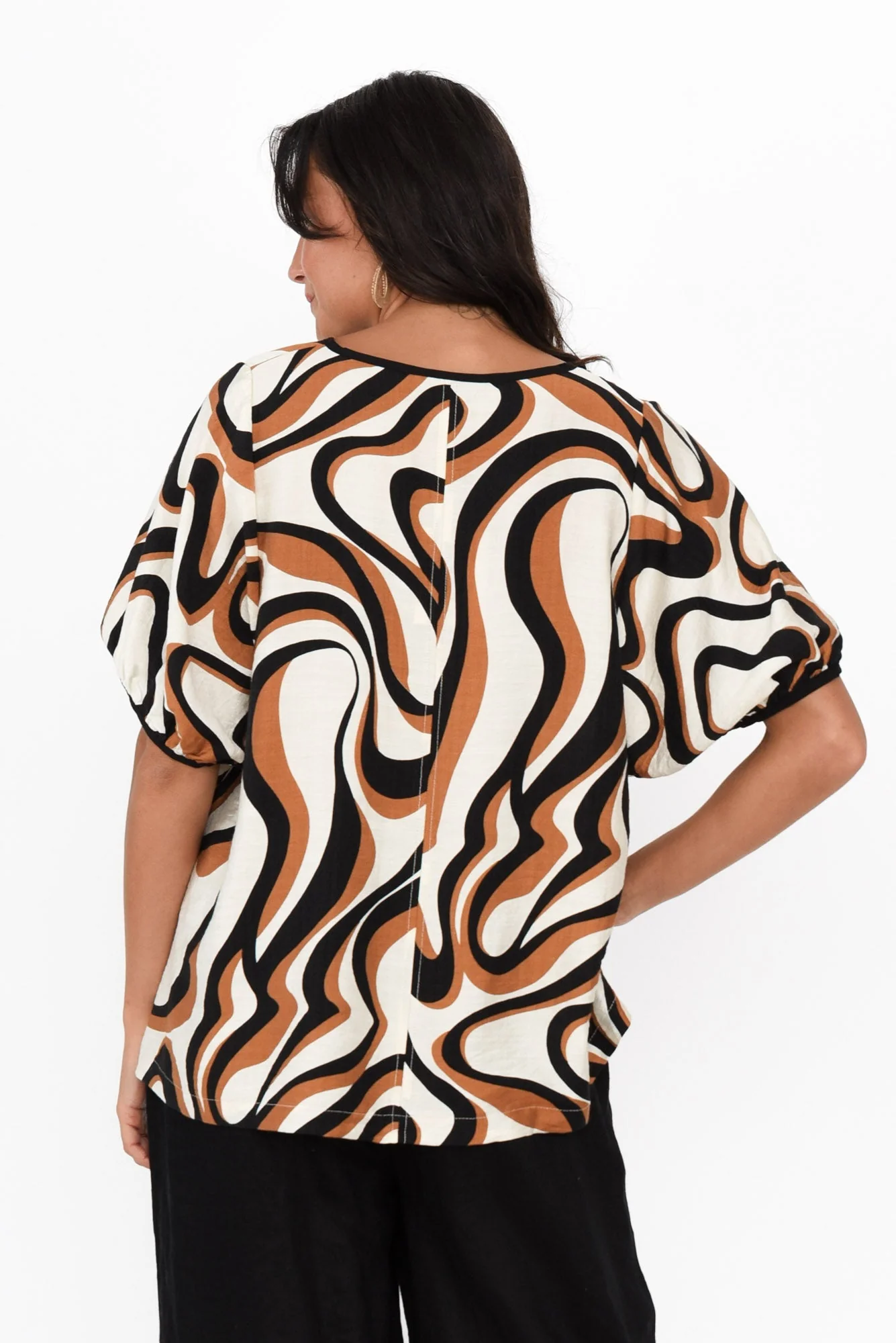 Cleo Brown Swirl V Neck Top - Image 4