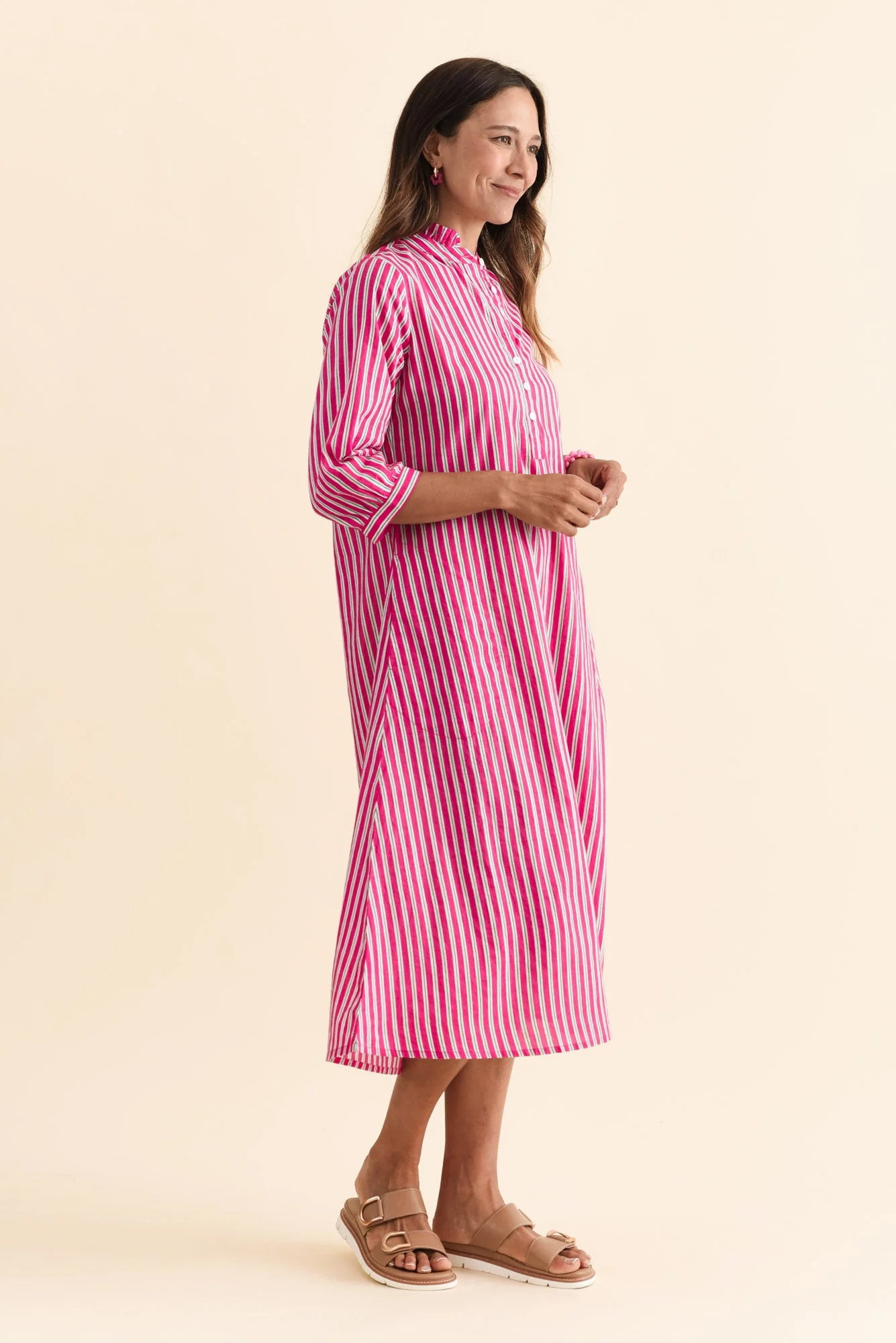 Clive Pink Stripe Cotton Dress - Image 3