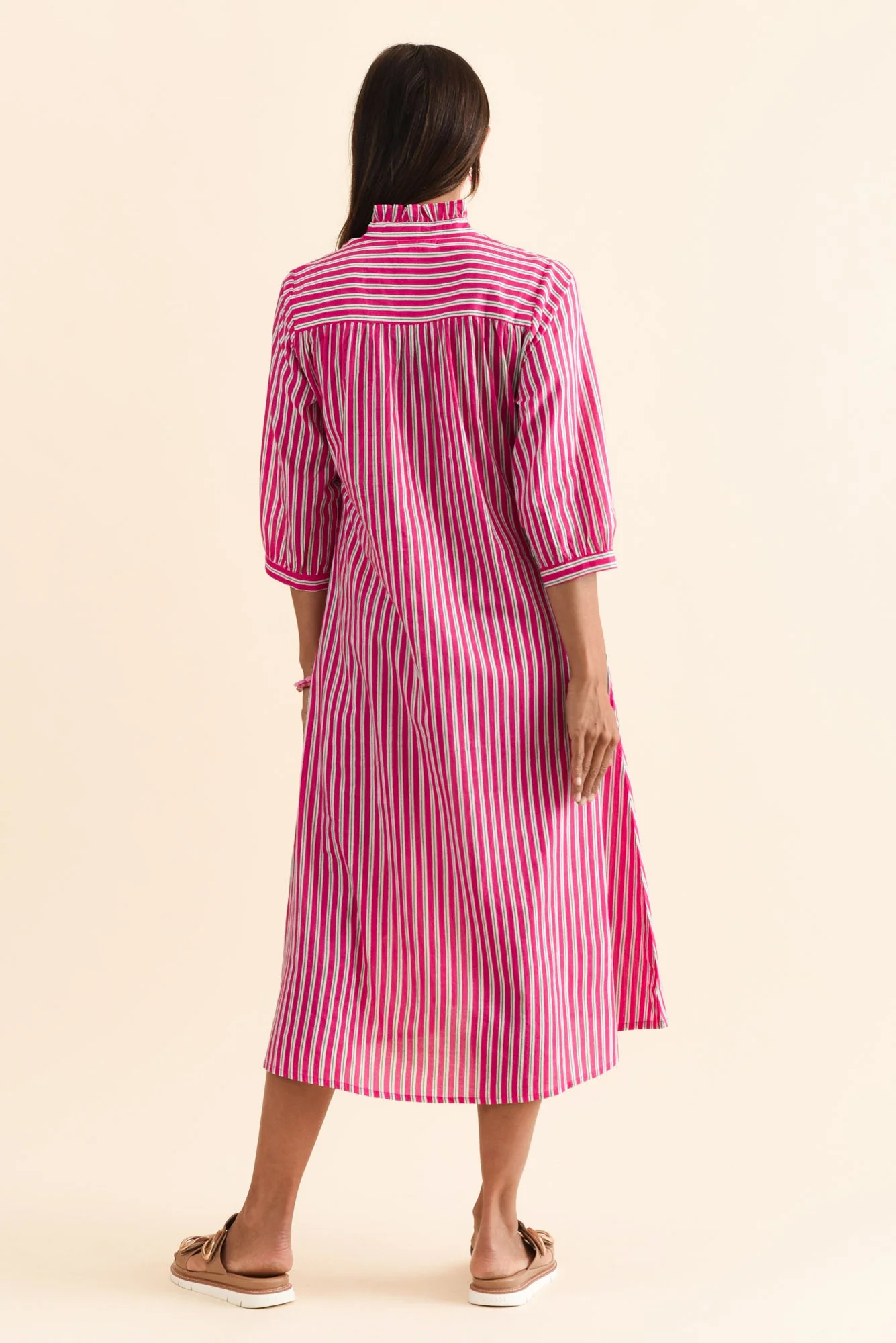Clive Pink Stripe Cotton Dress - Image 4