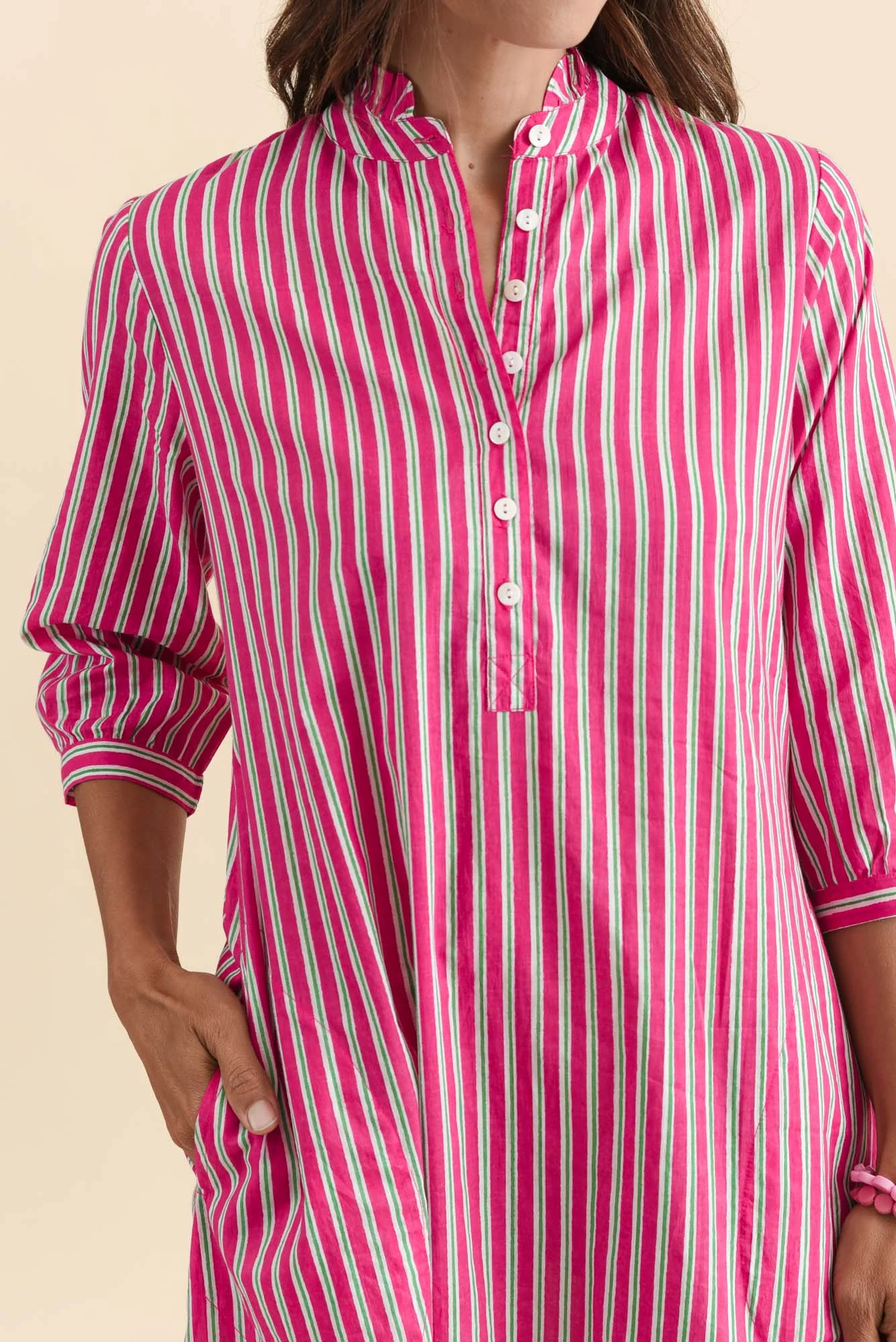 Clive Pink Stripe Cotton Dress - Image 5