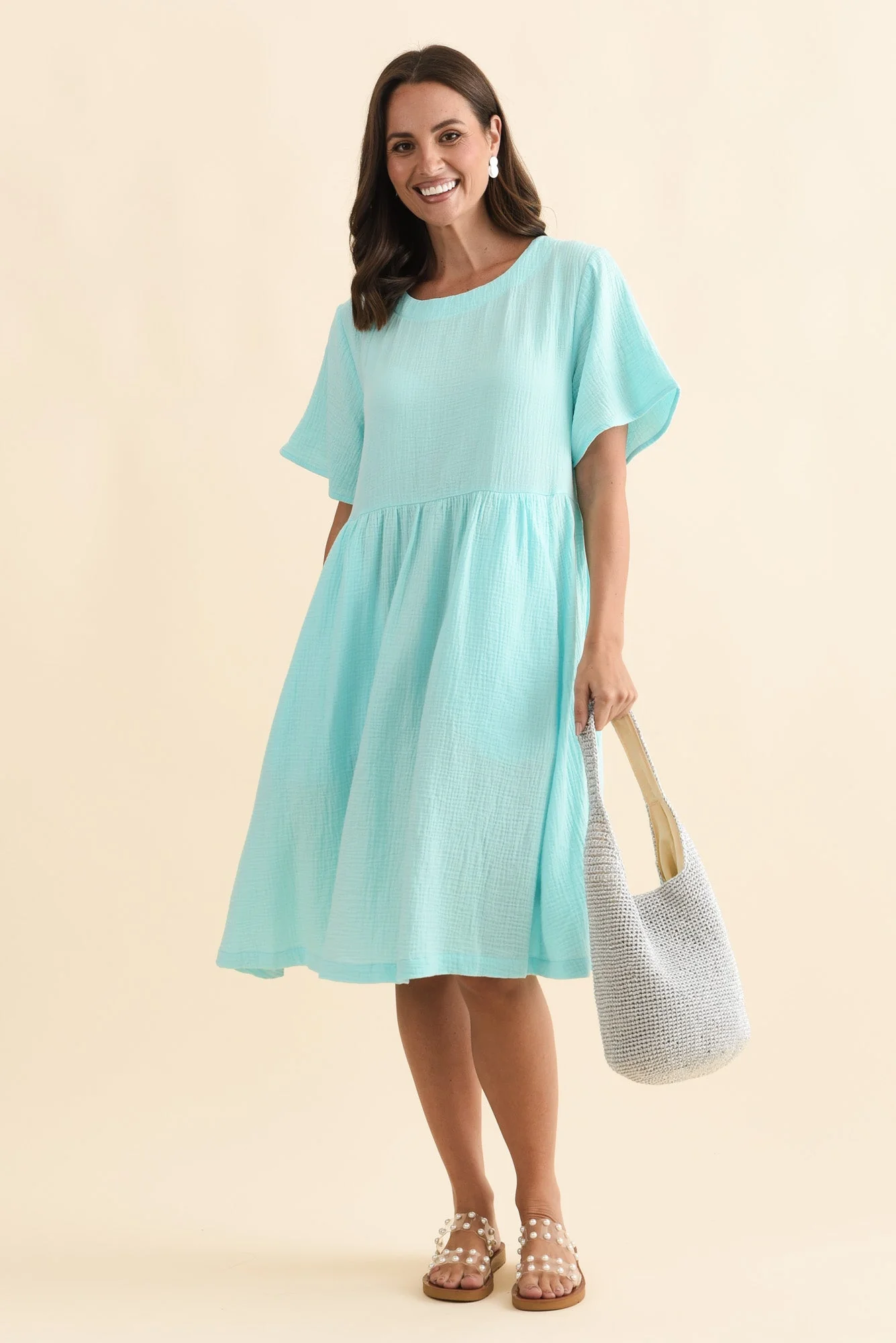 Cloud Gauze Light Blue Cotton Pocket Dress - Image 2