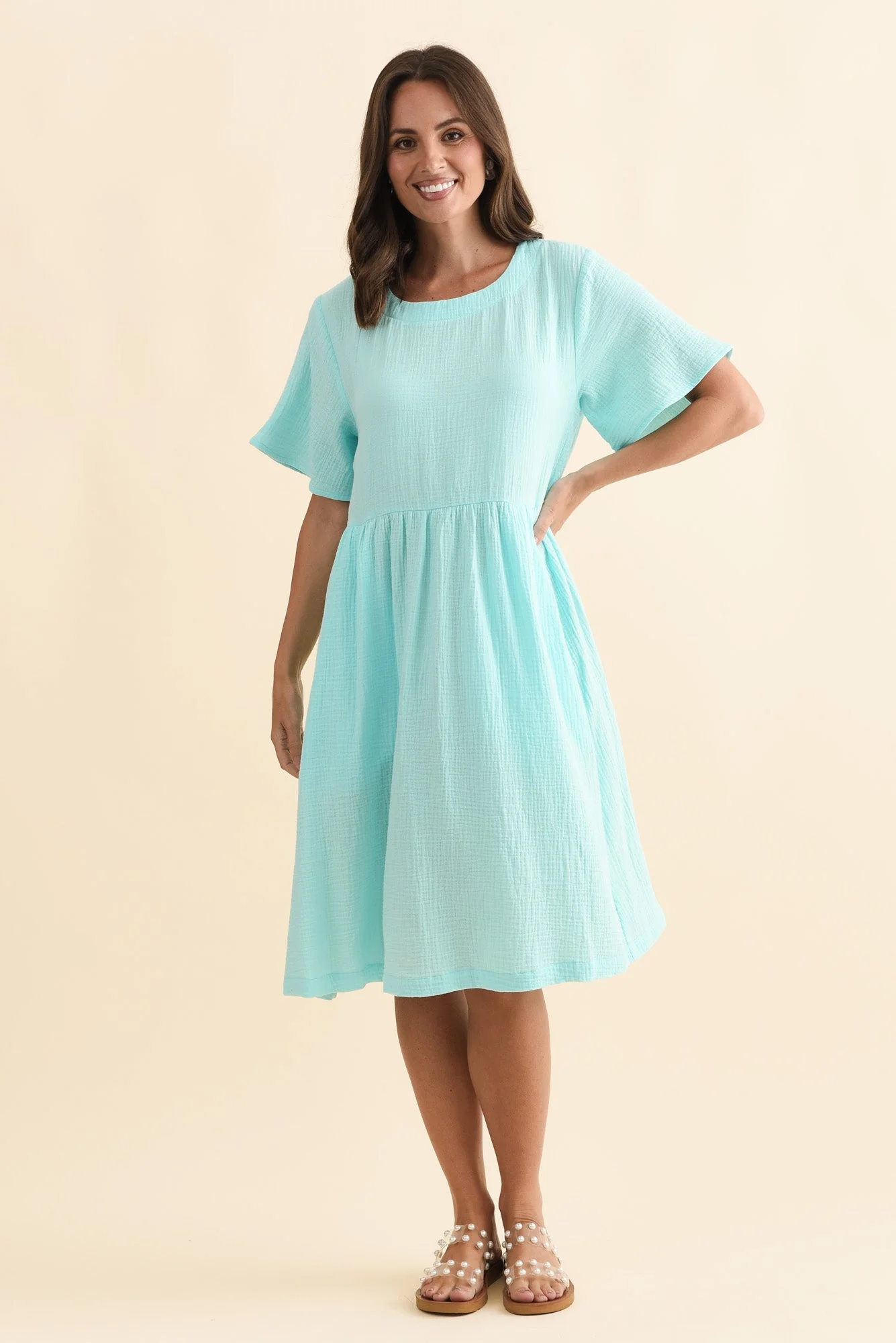 Cloud Gauze Light Blue Cotton Pocket Dress - Image 3