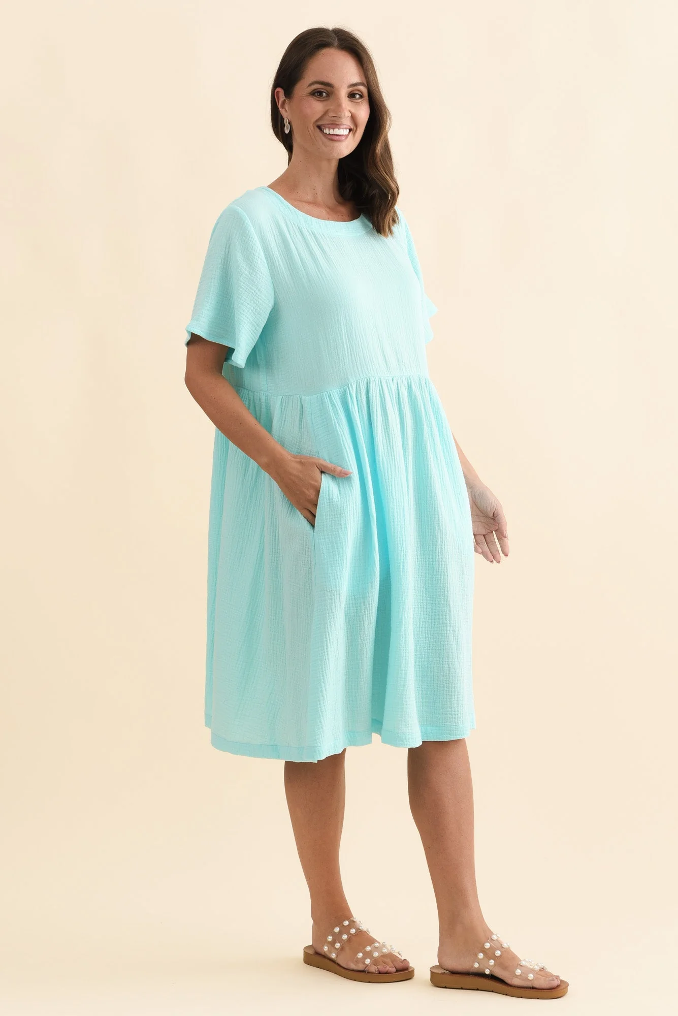 Cloud Gauze Light Blue Cotton Pocket Dress - Image 4