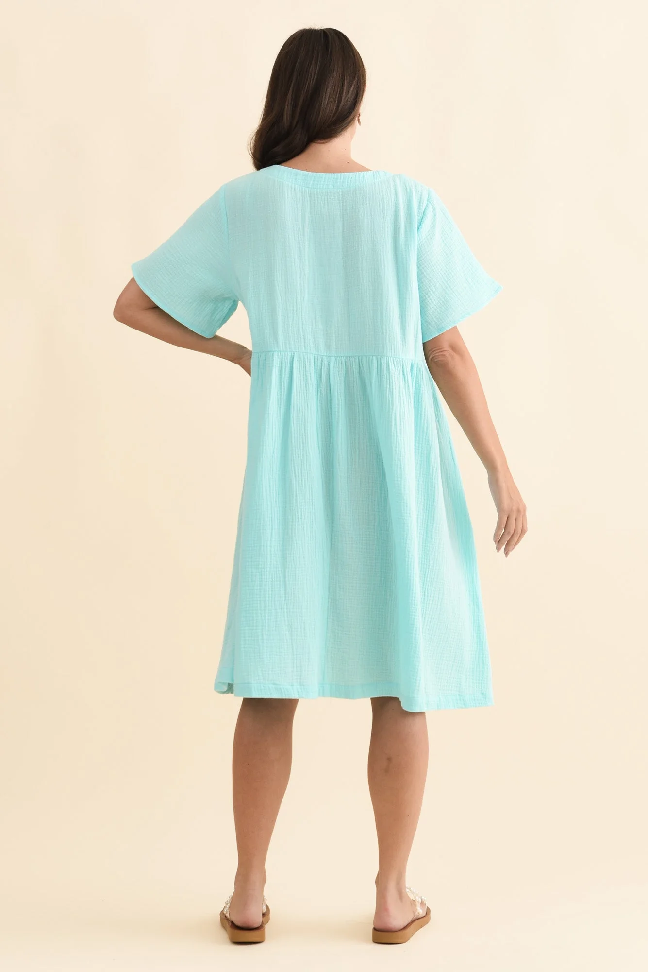 Cloud Gauze Light Blue Cotton Pocket Dress - Image 5