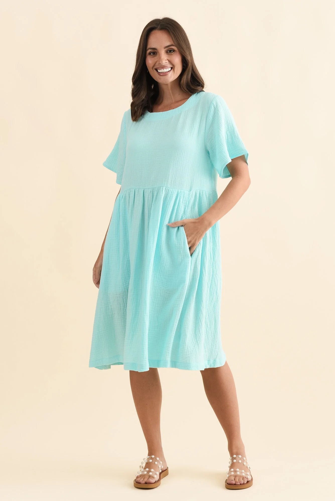 Cloud Gauze Light Blue Cotton Pocket Dress - Image 7