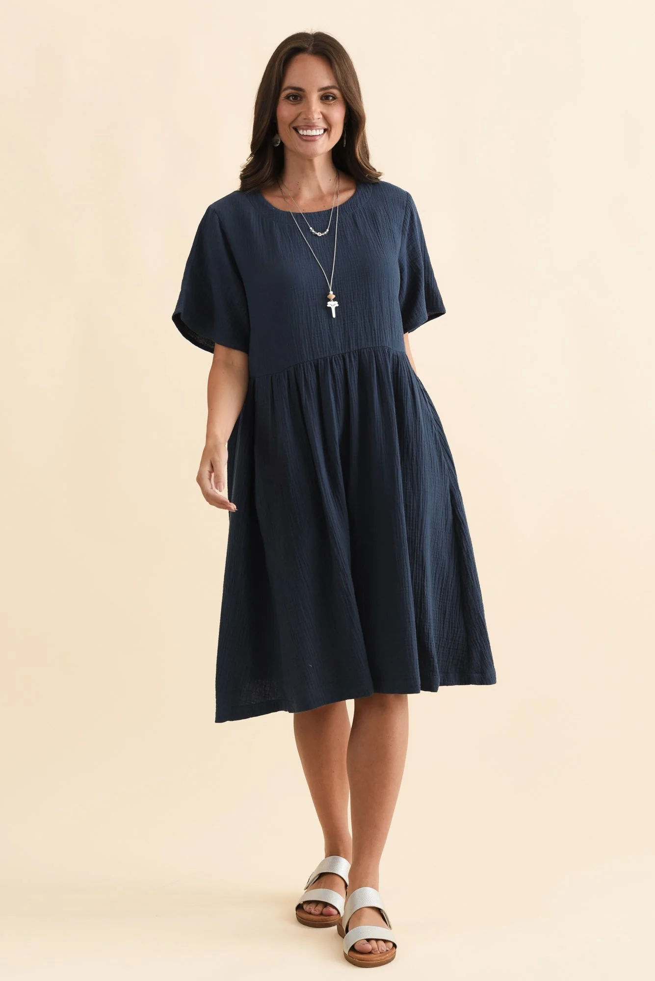 Cloud Gauze Navy Cotton Pocket Dress - Image 2