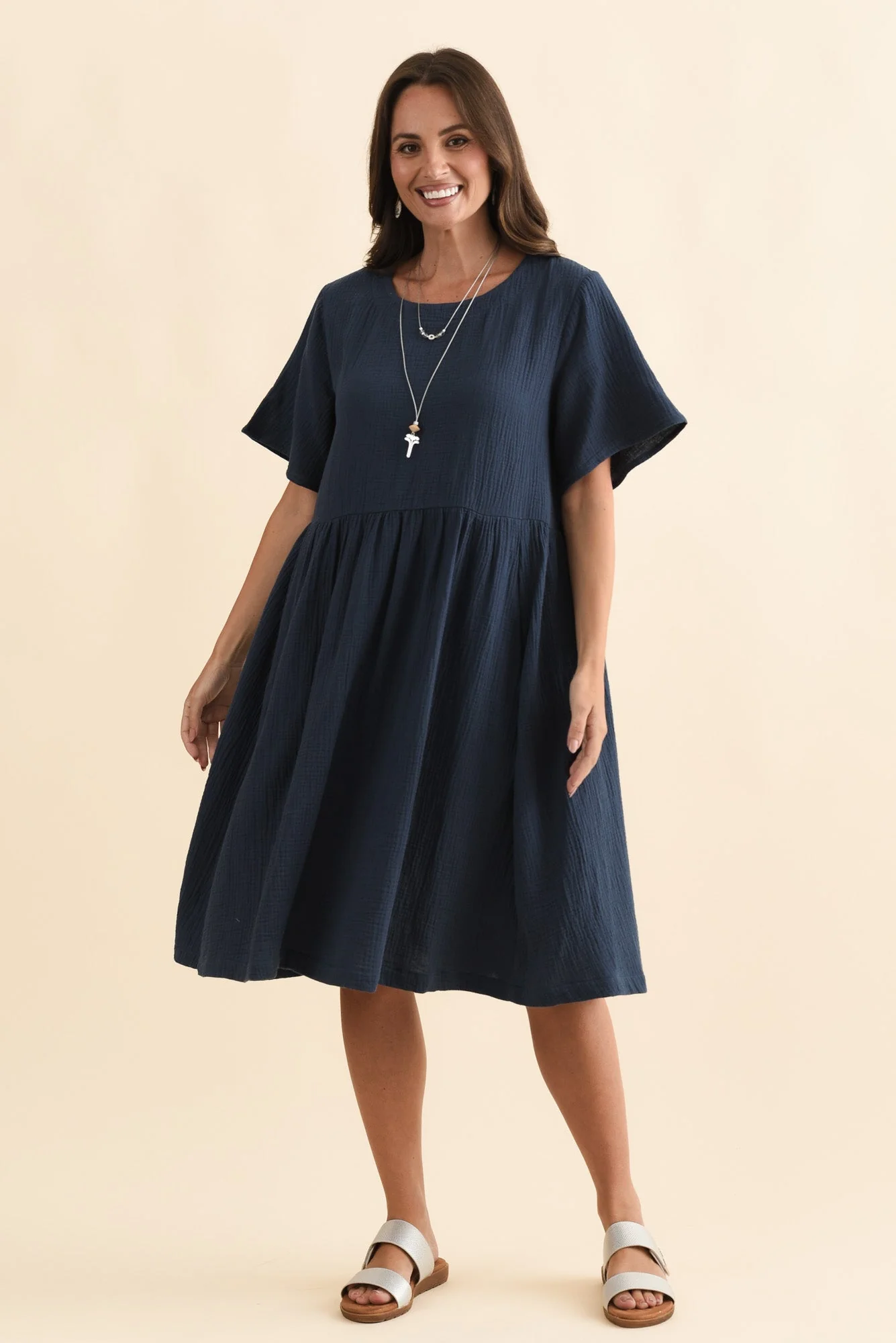 Cloud Gauze Navy Cotton Pocket Dress - Image 3