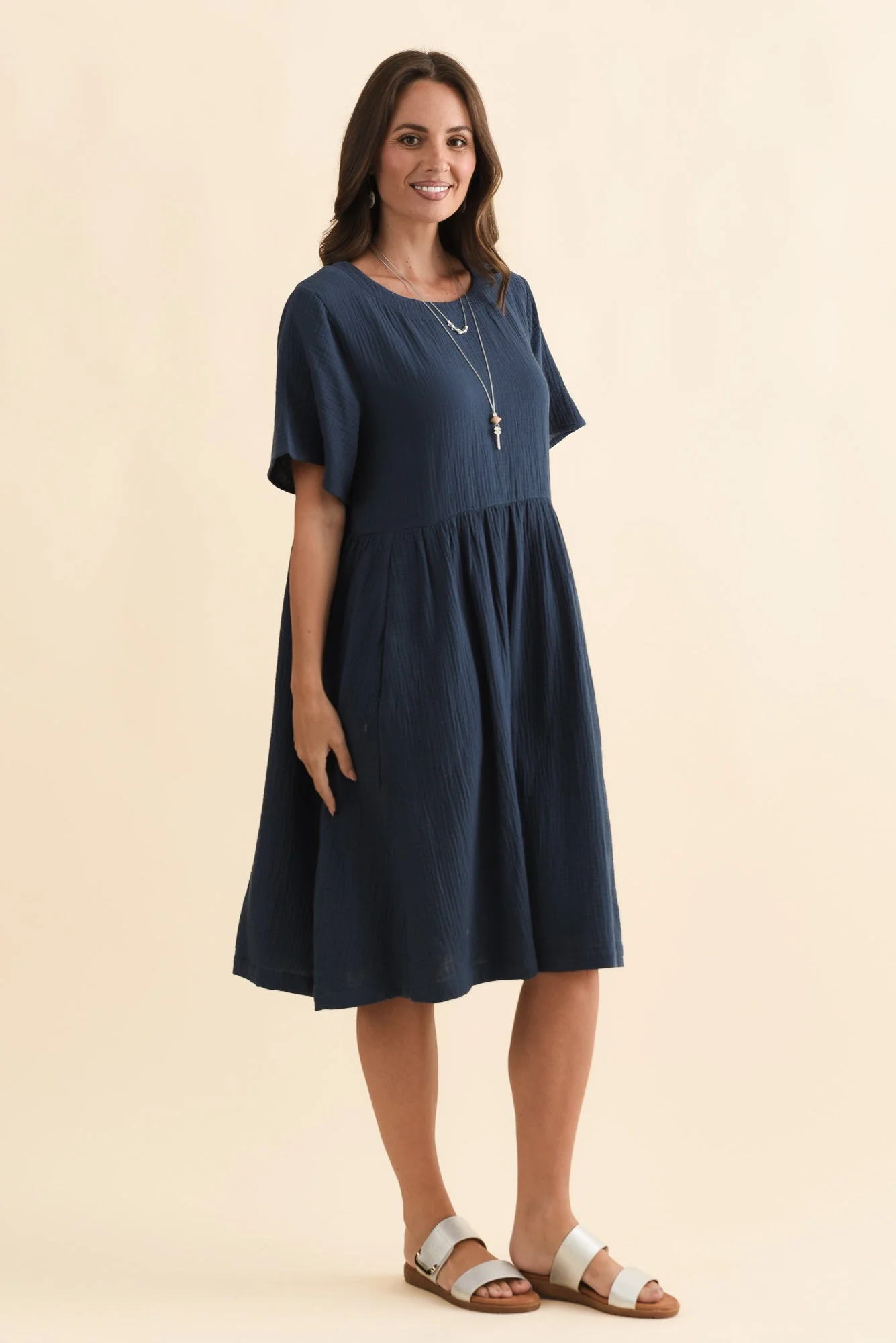 Cloud Gauze Navy Cotton Pocket Dress - Image 4