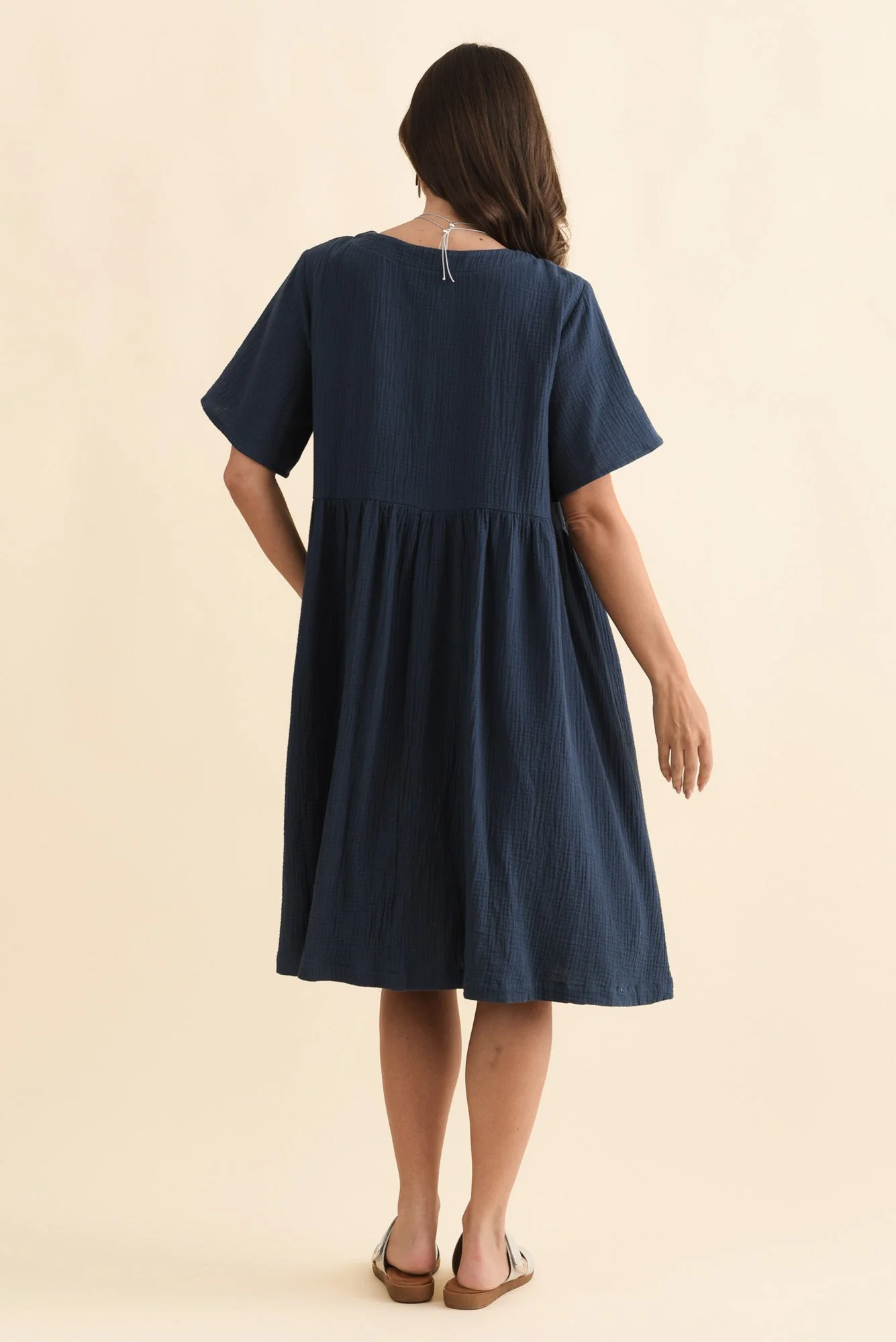 Cloud Gauze Navy Cotton Pocket Dress - Image 5