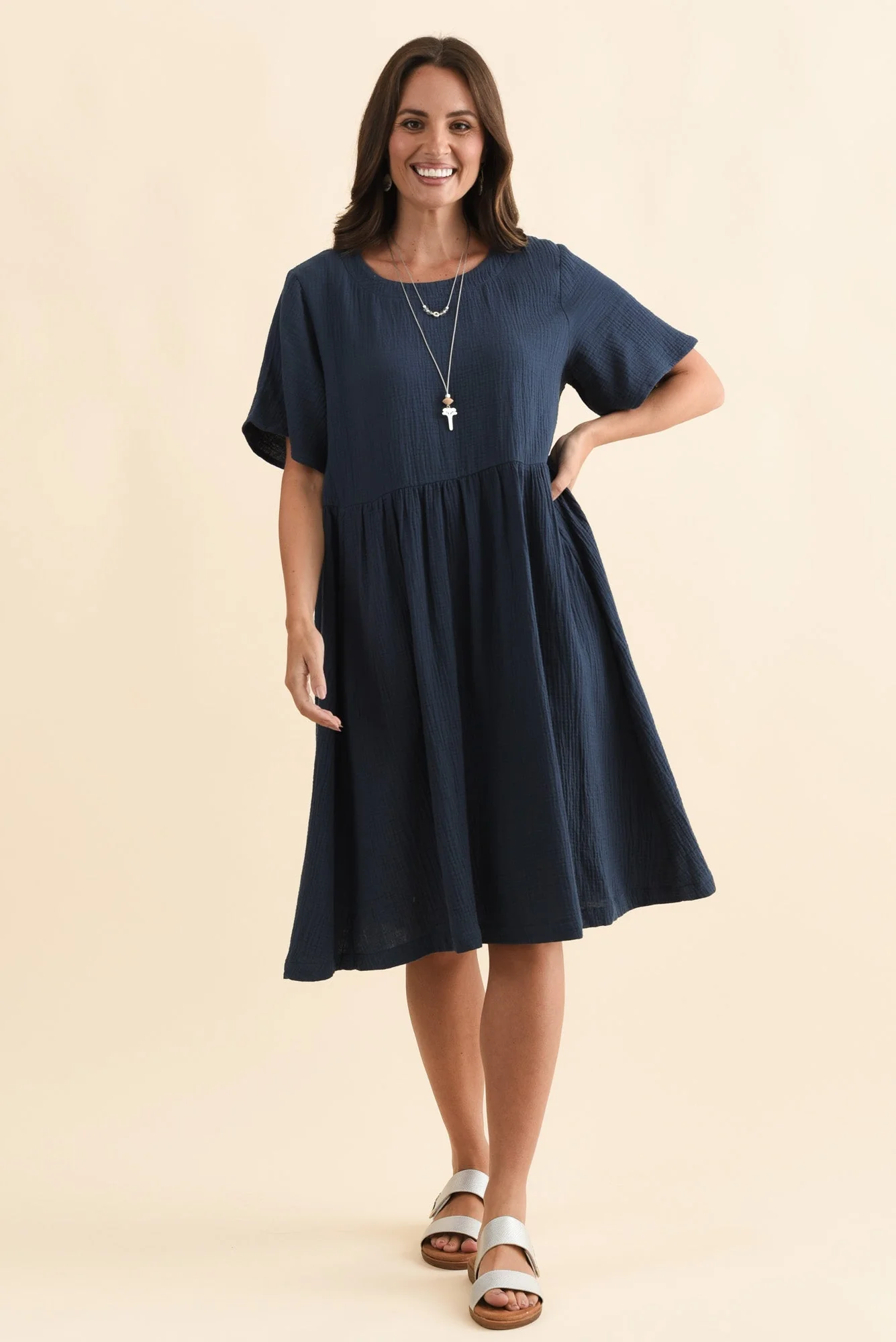 Cloud Gauze Navy Cotton Pocket Dress - Image 7
