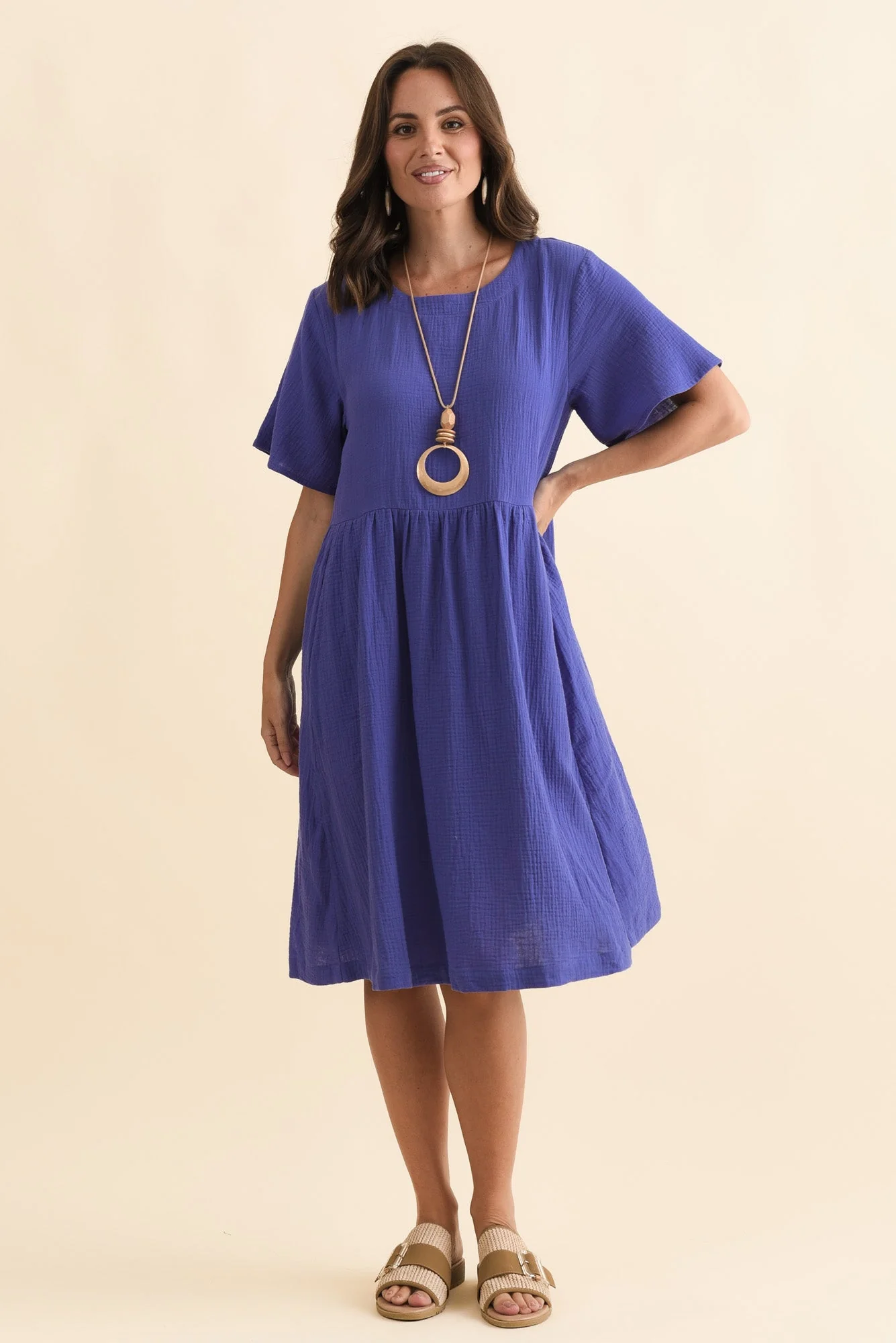 Cloud Gauze Purple Cotton Pocket Dress - Image 3